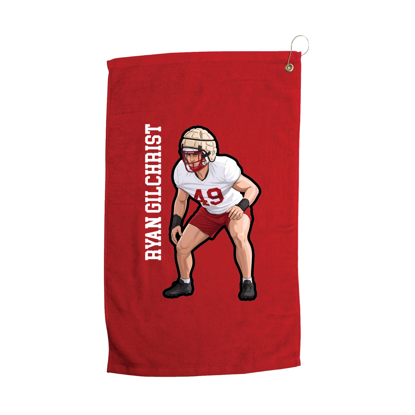 Golf Towel — Name Vertical in Red