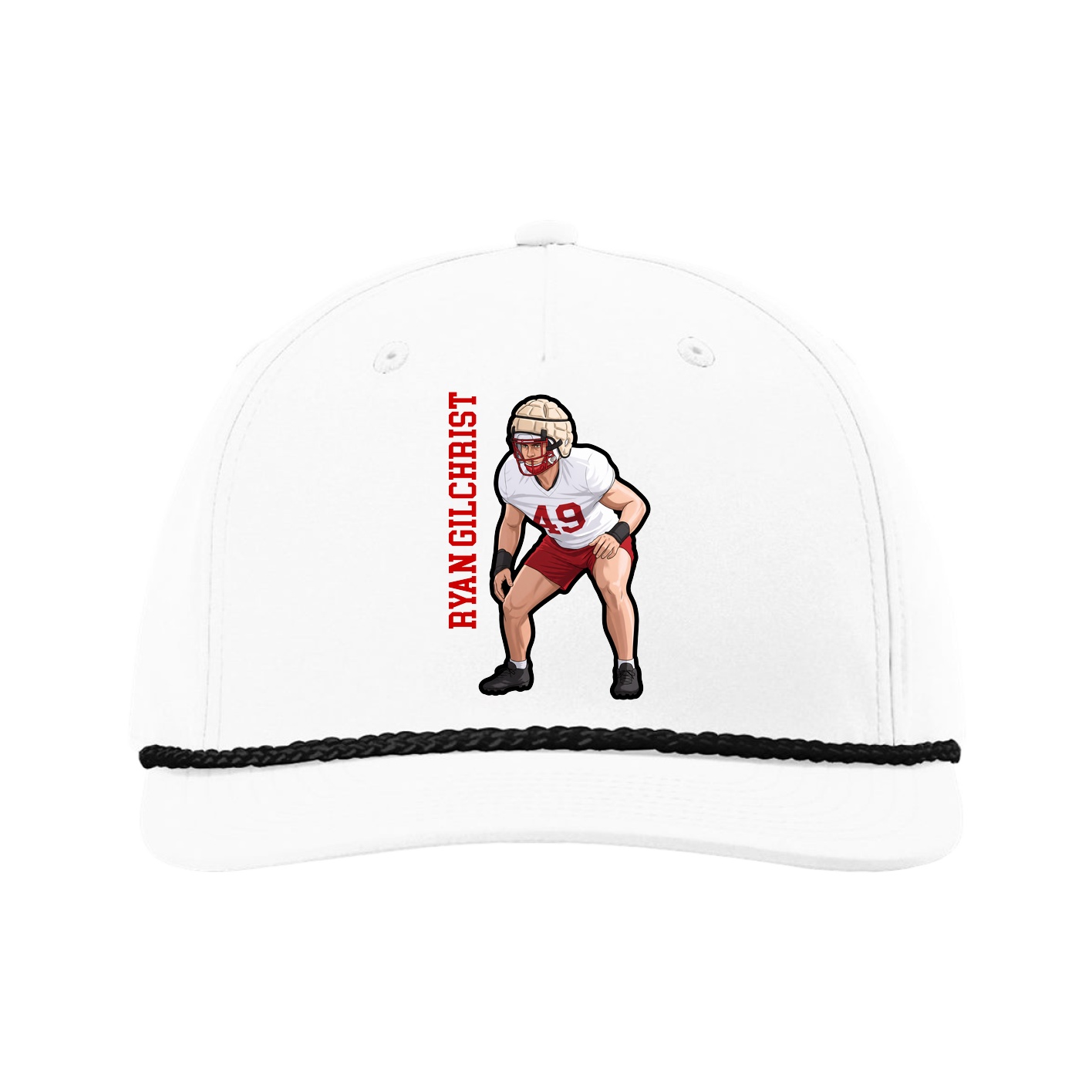Five-Panel Classic Rope Cap — Name Vertical in White
