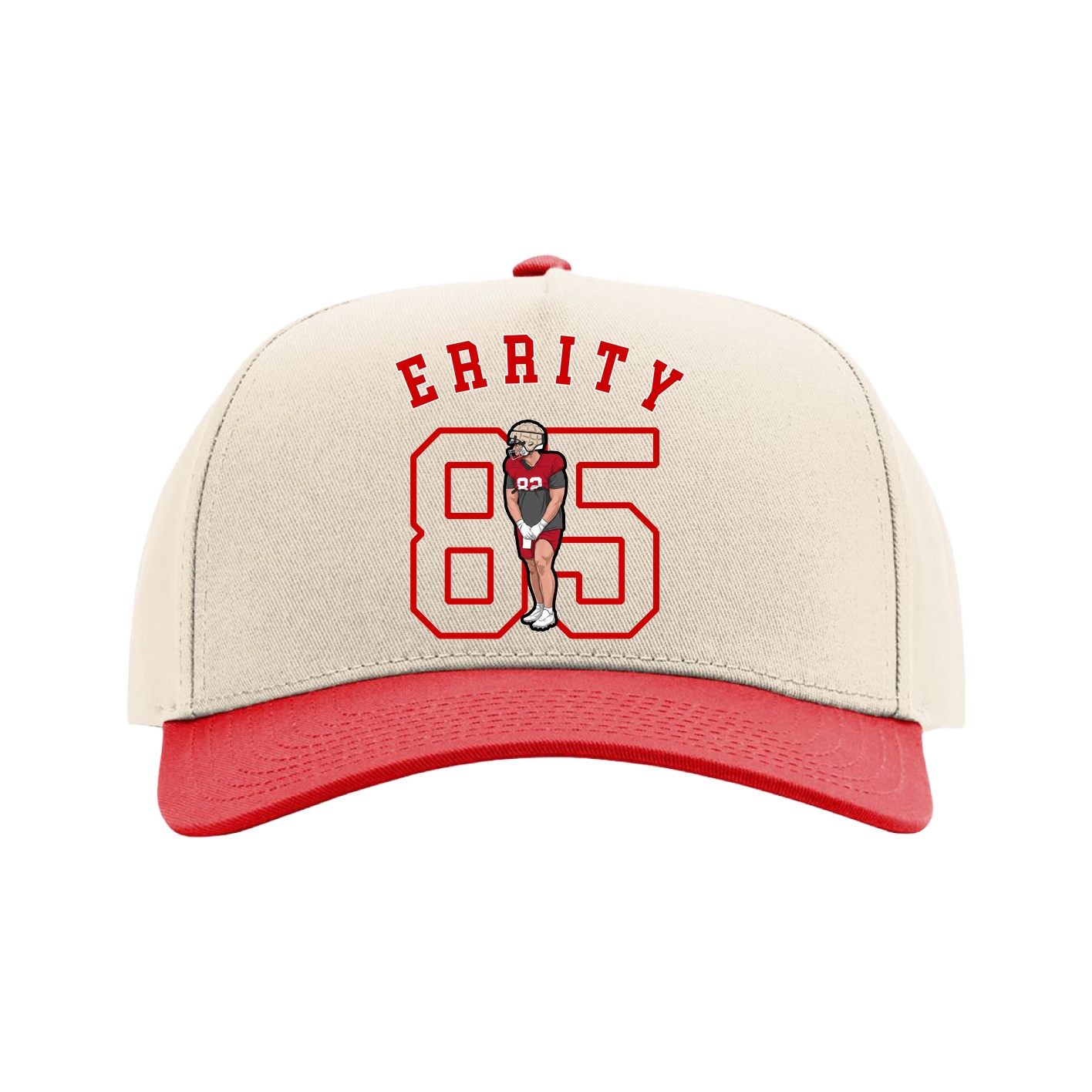Full Fabric Five-Panel Champ Cap — Shirsey Arch in Cream/Red