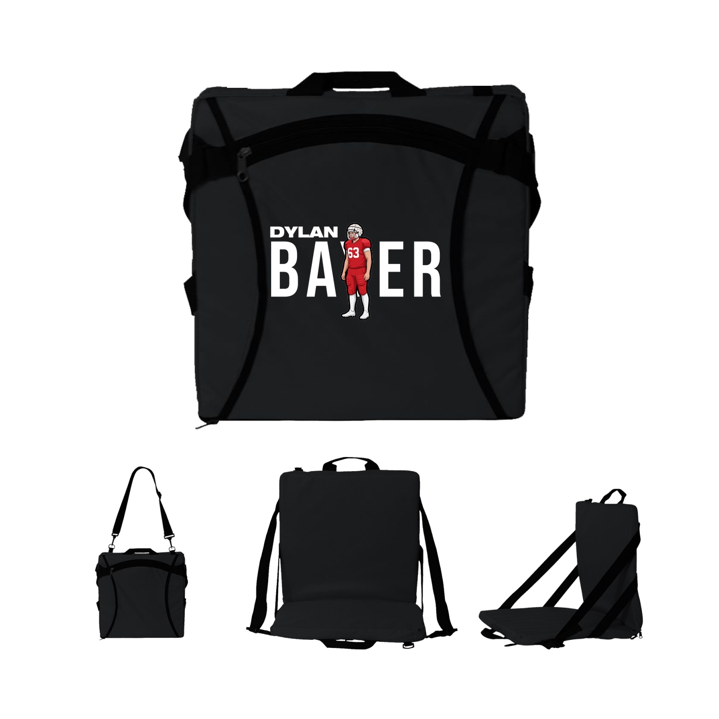 Folding Stadium Seat — Player Name in Black