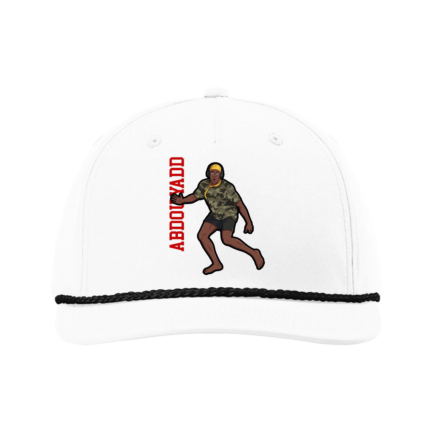 Five-Panel Classic Rope Cap — Name Vertical in White