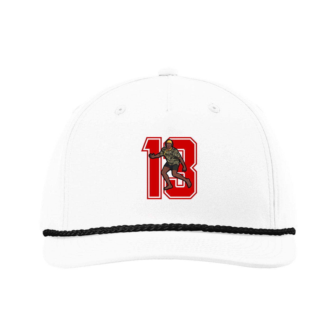 Five-Panel Classic Rope Cap — Number in White