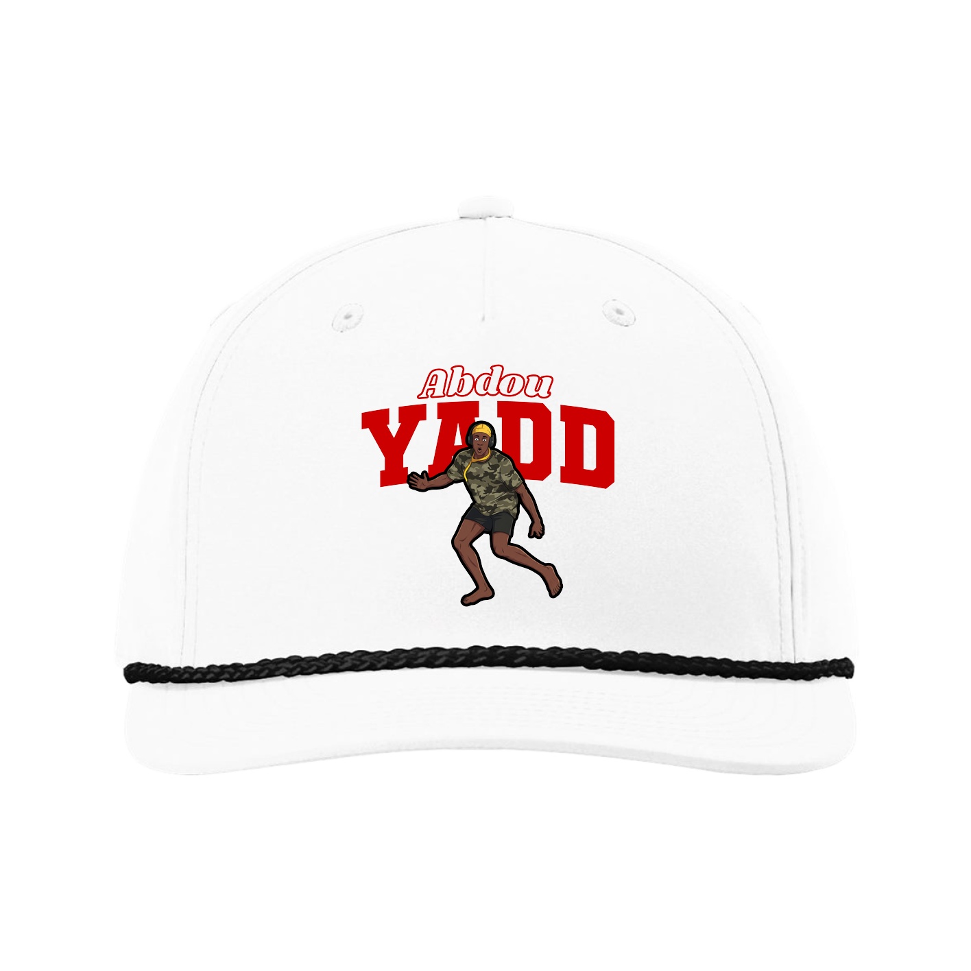 Five-Panel Classic Rope Cap — Name Arch in White