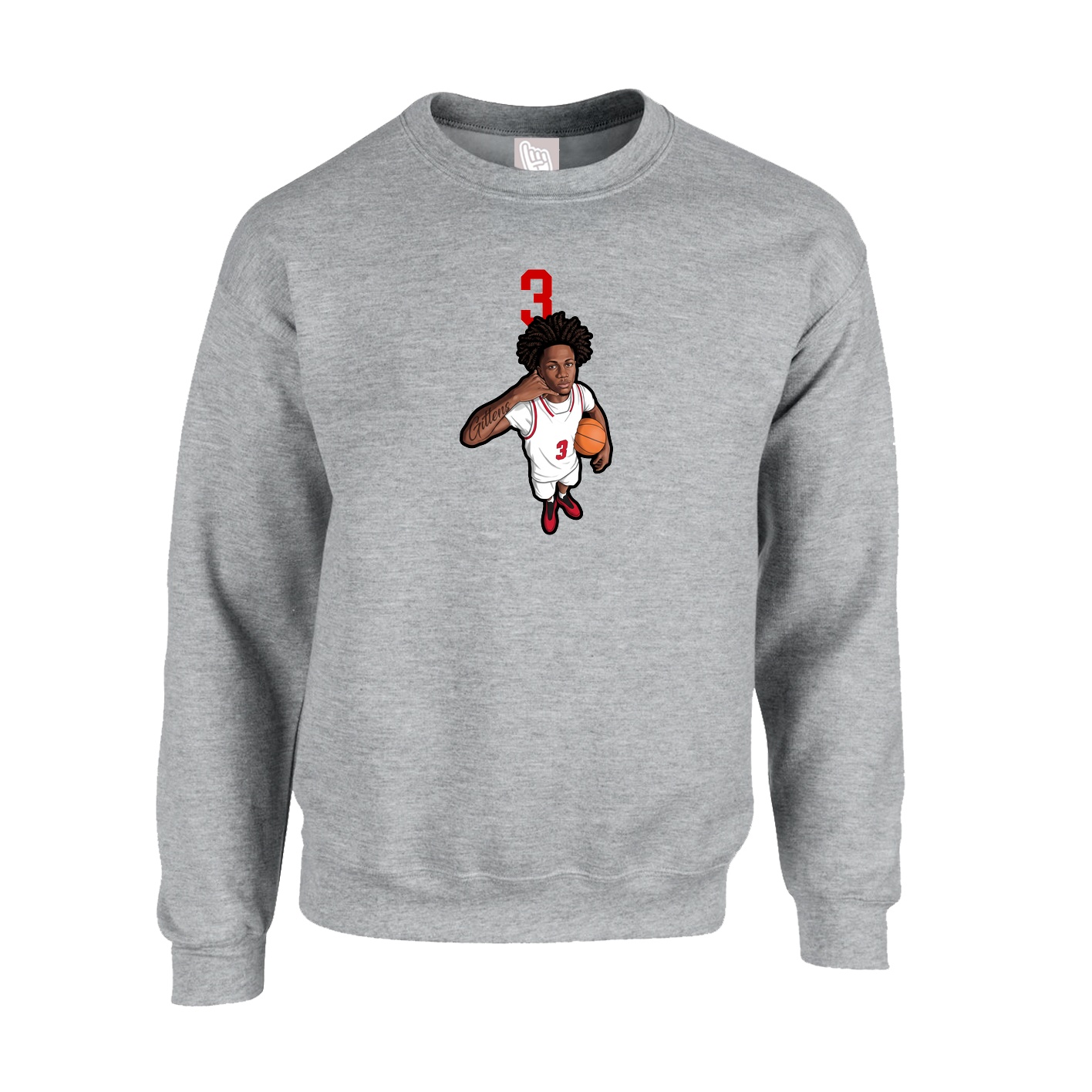 Fleece Crew — Number Top in Grey