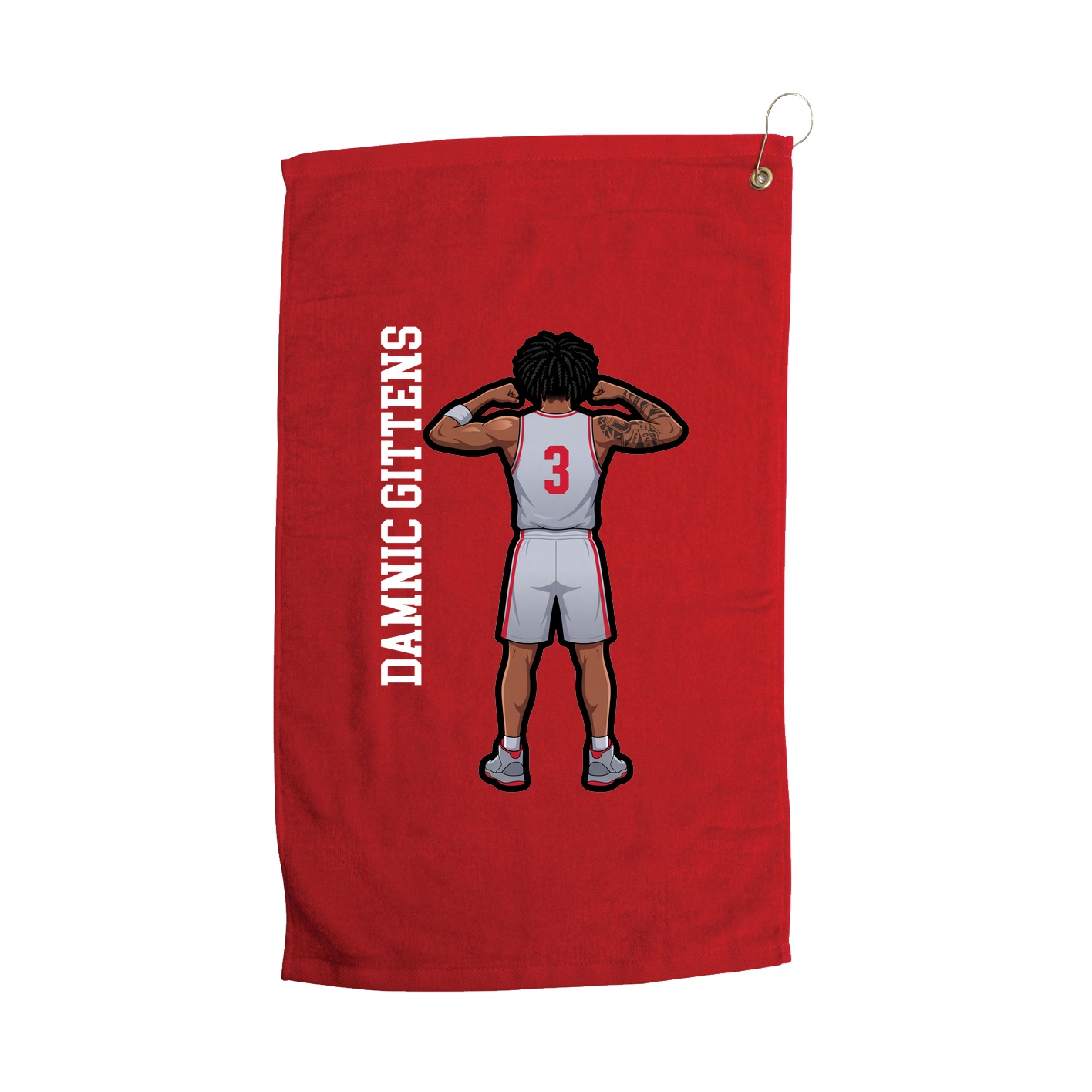 Golf Towel — Name Vertical in Red