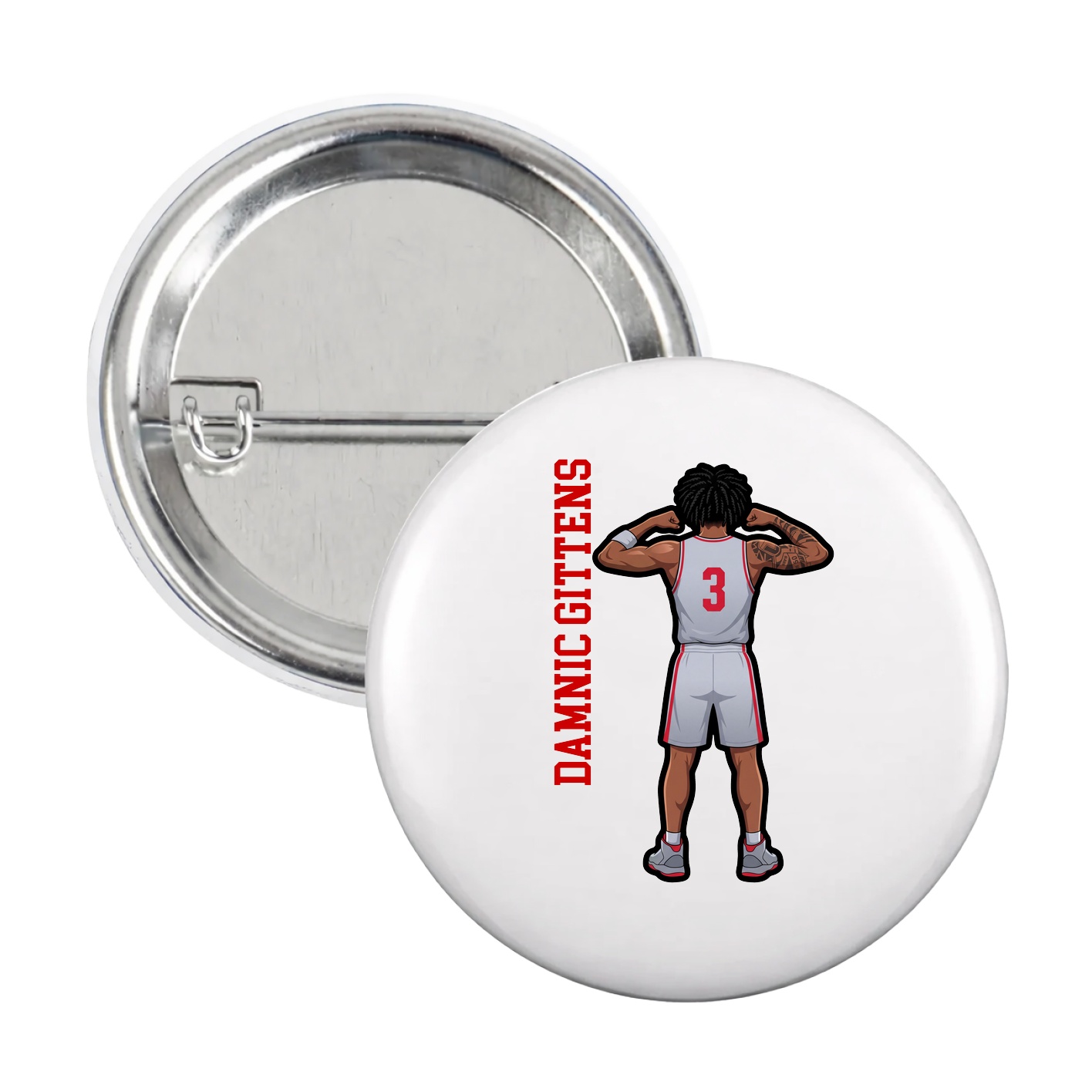 Game Day Button — Name Vertical in White