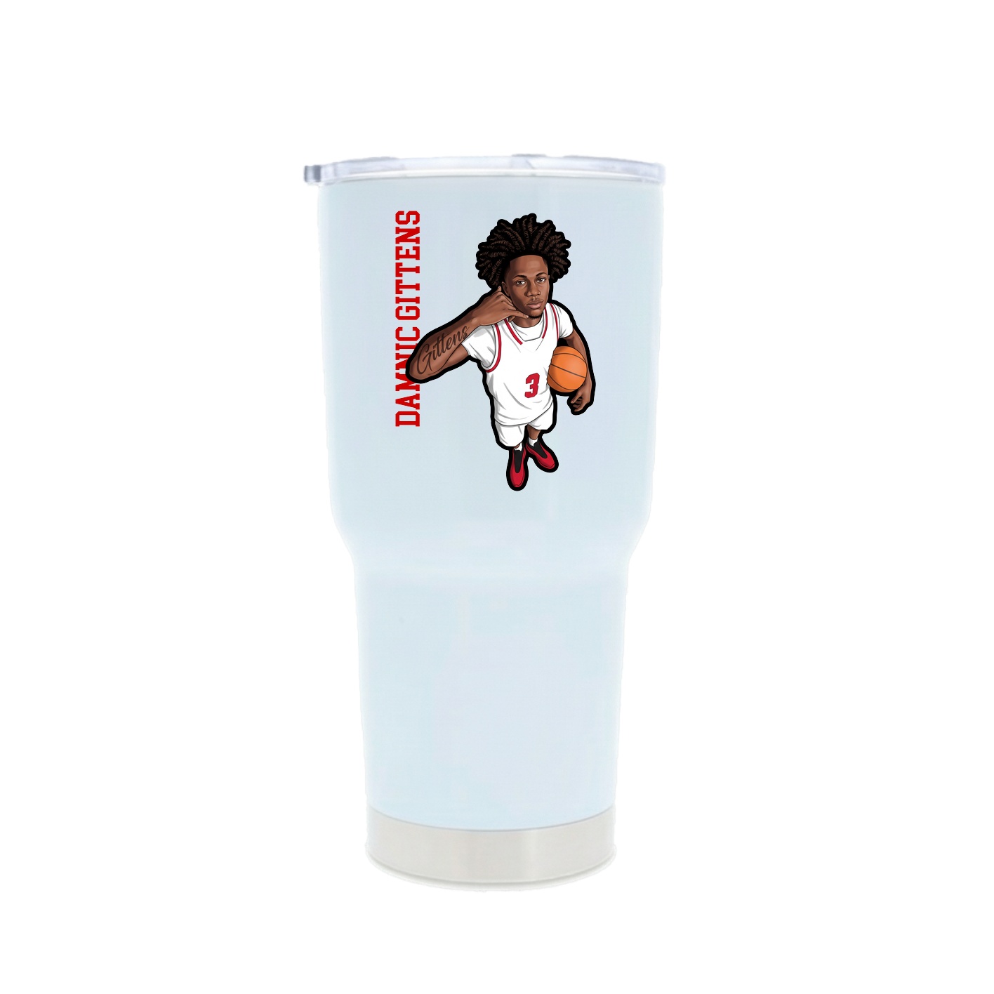 30oz Stainless Steel Tumbler — Name Vertical in White