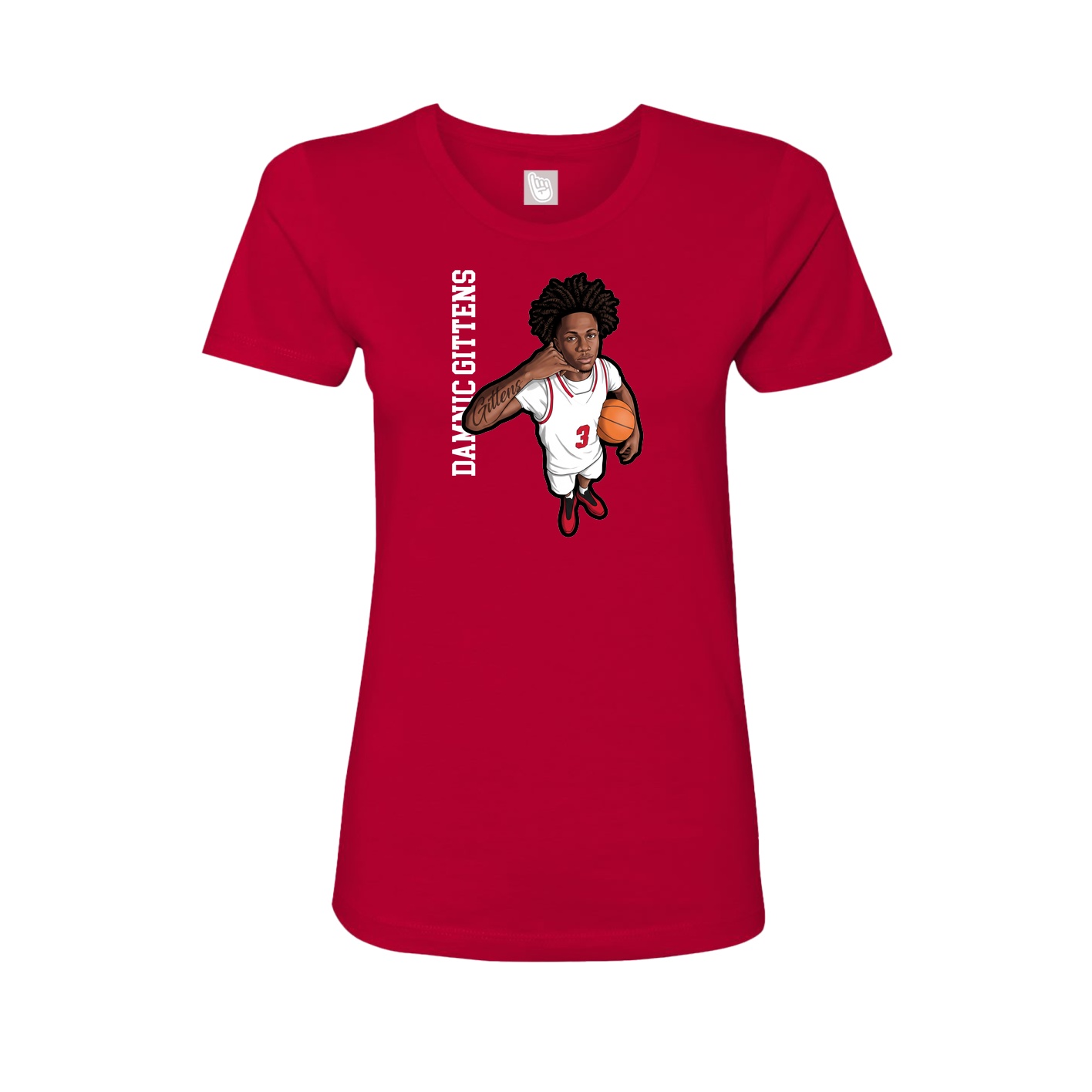 Fitted Women's Tee — Name Vertical in Red