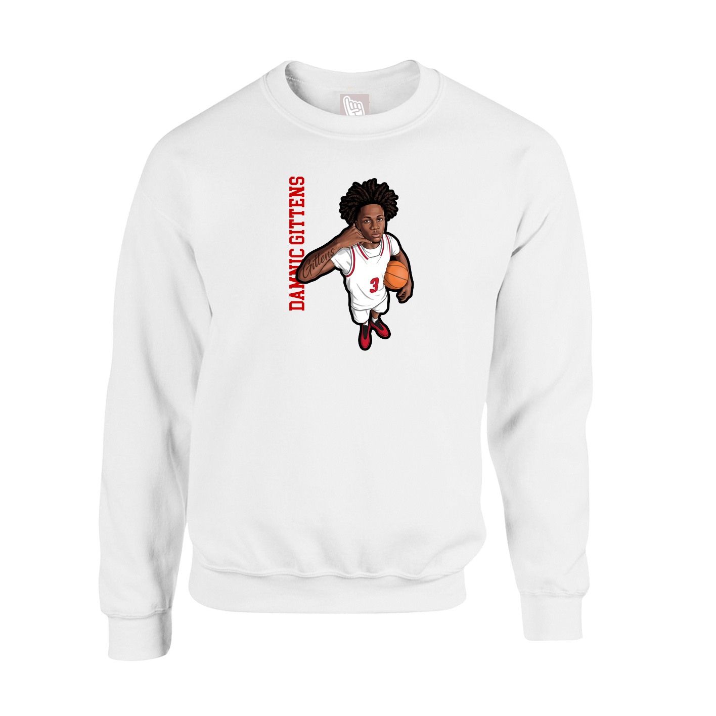 Fleece Crew — Name Vertical in White