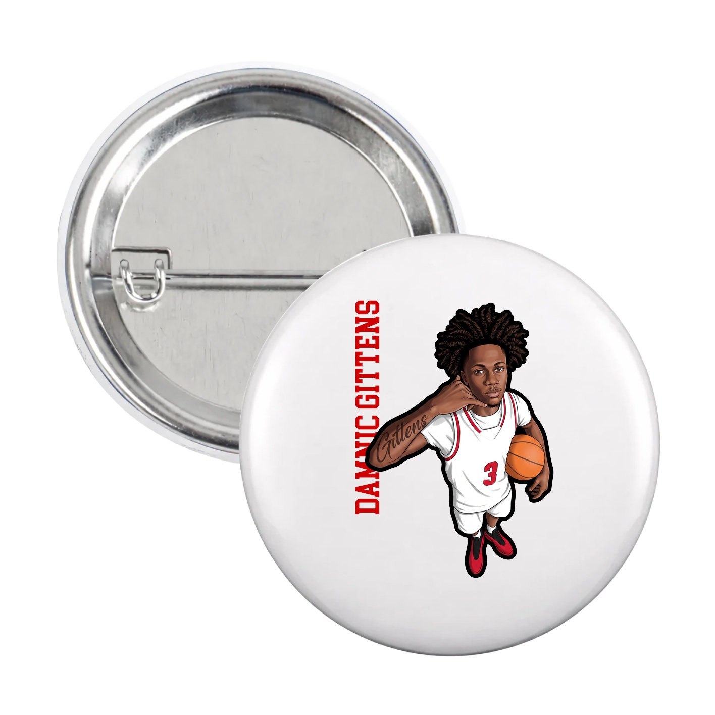 Game Day Button — Name Vertical in White