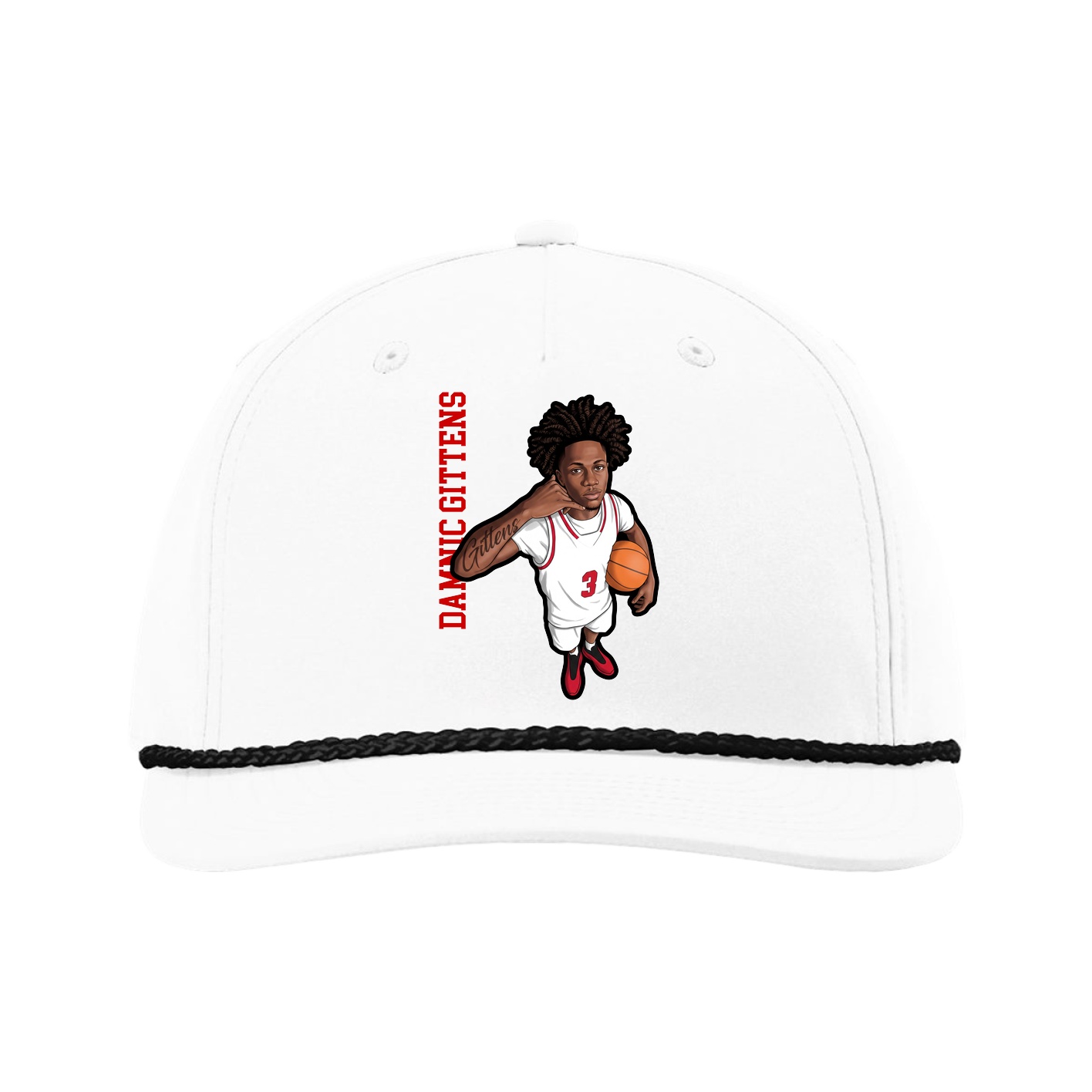 Five-Panel Classic Rope Cap — Name Vertical in White
