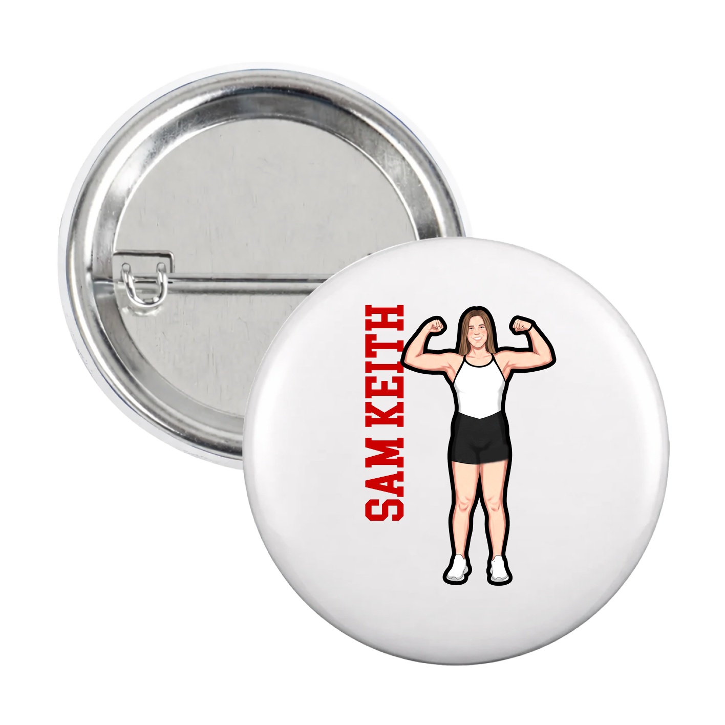 Game Day Button — Name Vertical in White