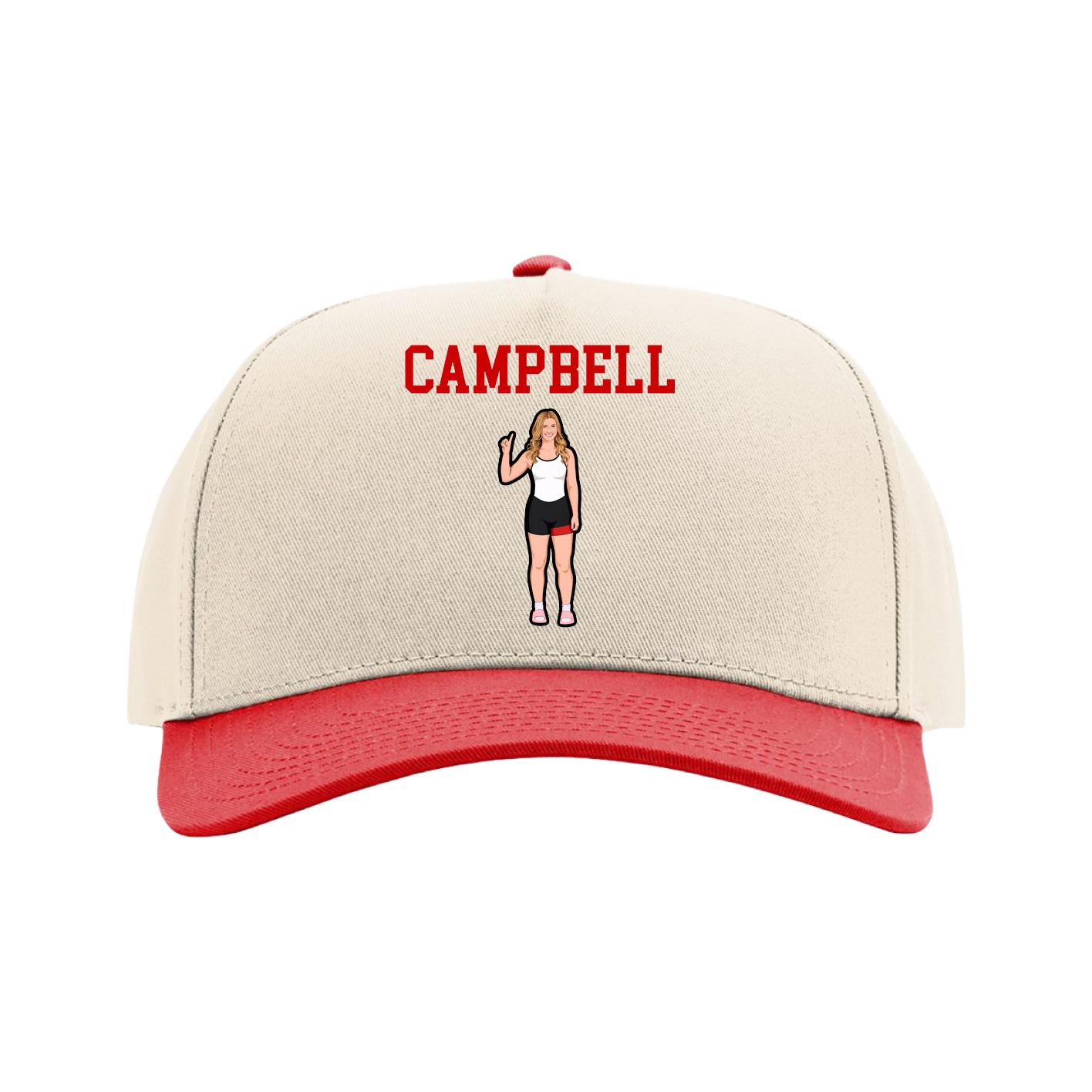 Full Fabric Five-Panel Champ Cap — Shirsey in Cream/Red