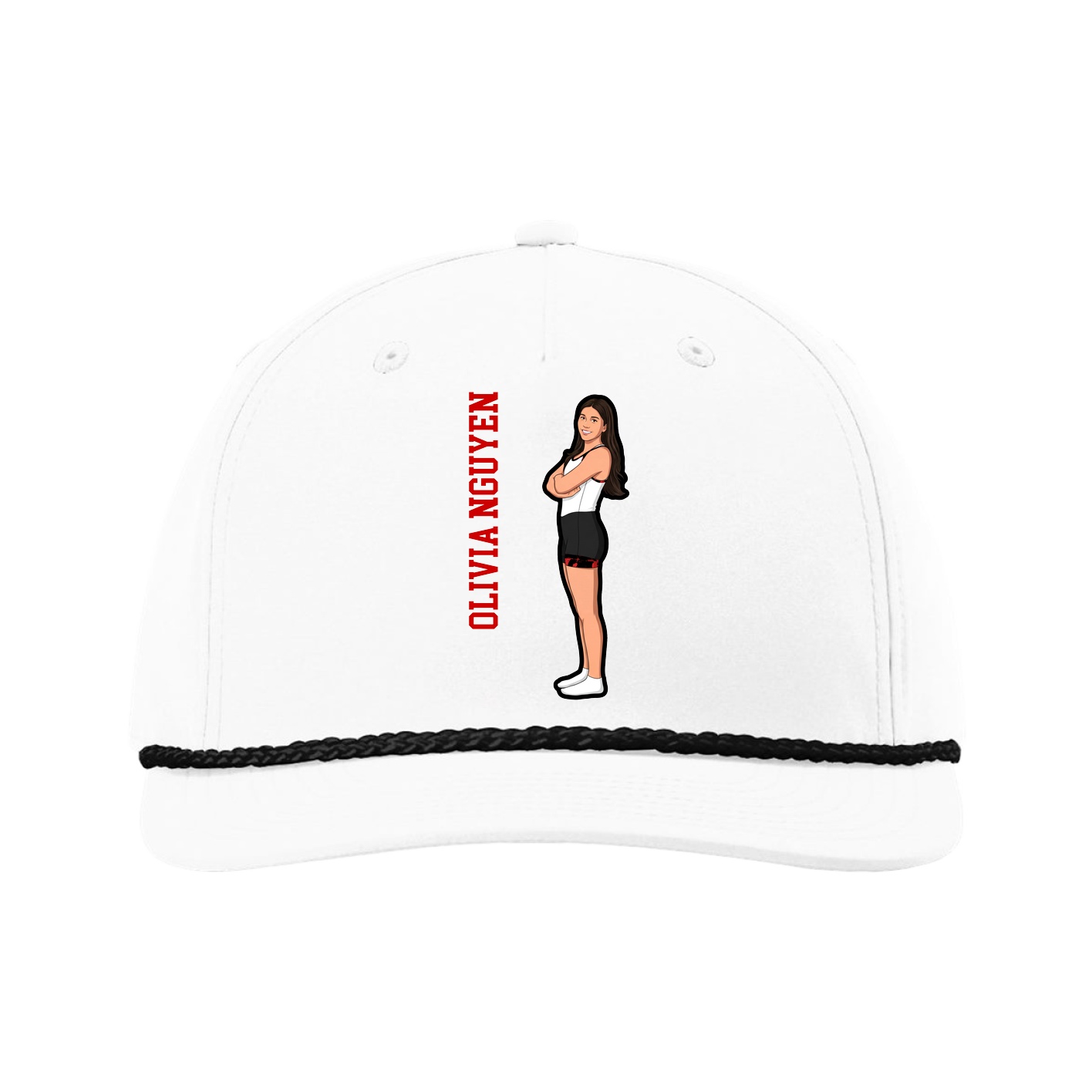Five-Panel Classic Rope Cap — Name Vertical in White