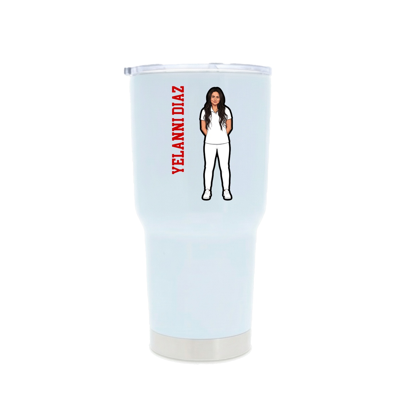 30oz Stainless Steel Tumbler — Name Vertical in White