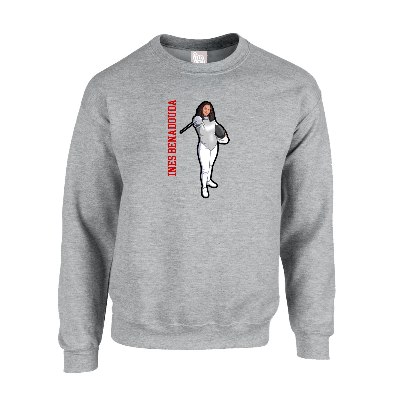 Fleece Crew — Name Vertical in Grey