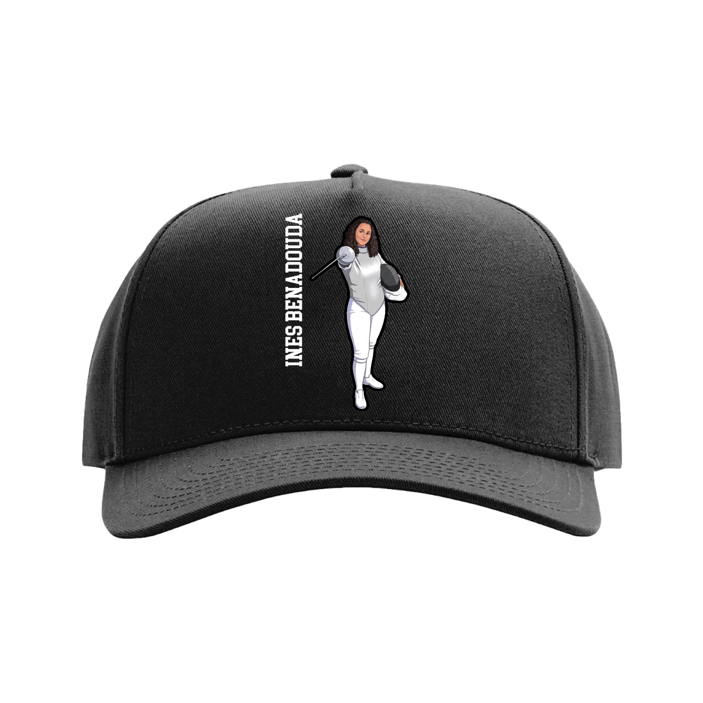 Full Fabric Five-Panel Champ Cap — Name Vertical in Black