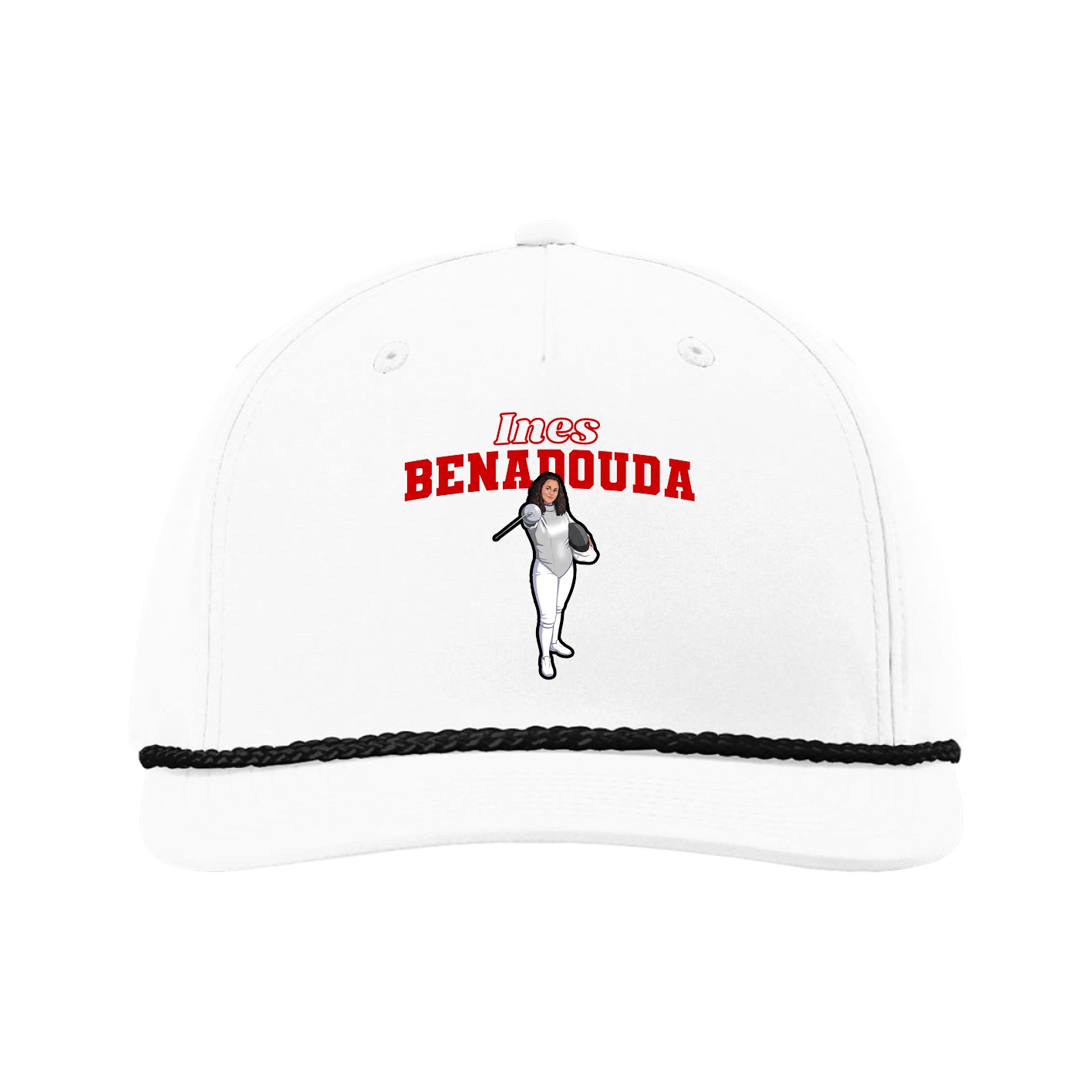 Five-Panel Classic Rope Cap — Name Arch in White