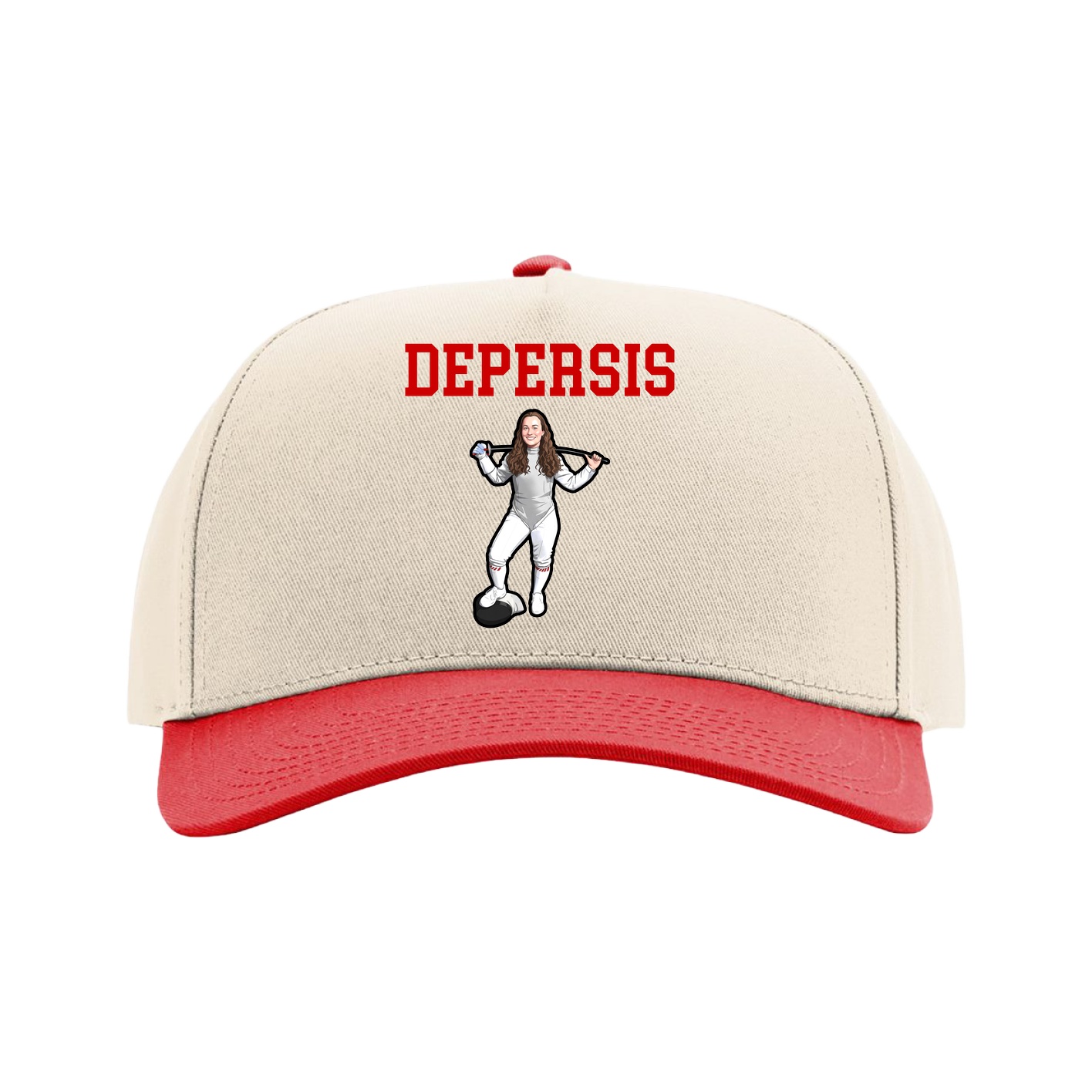 Full Fabric Five-Panel Champ Cap — Shirsey in Cream/Red