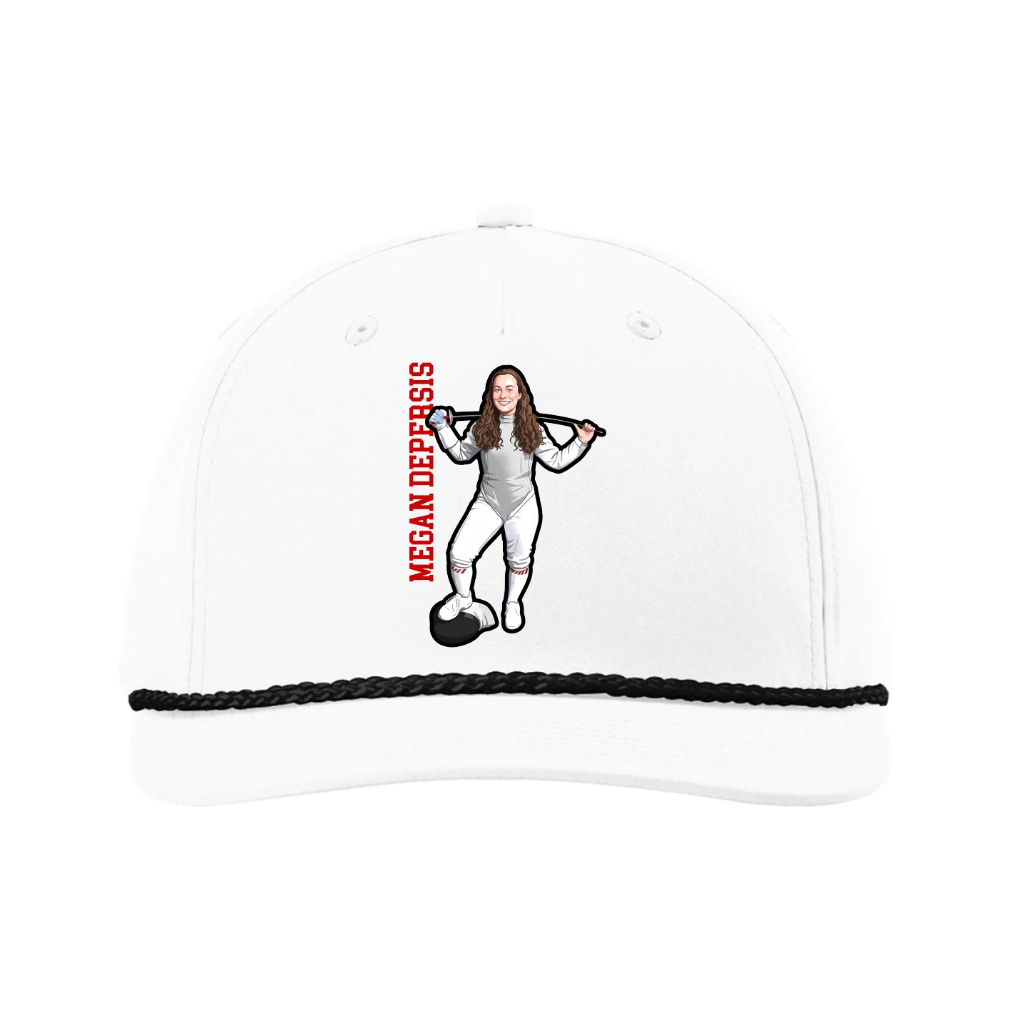 Five-Panel Classic Rope Cap — Name Vertical in White