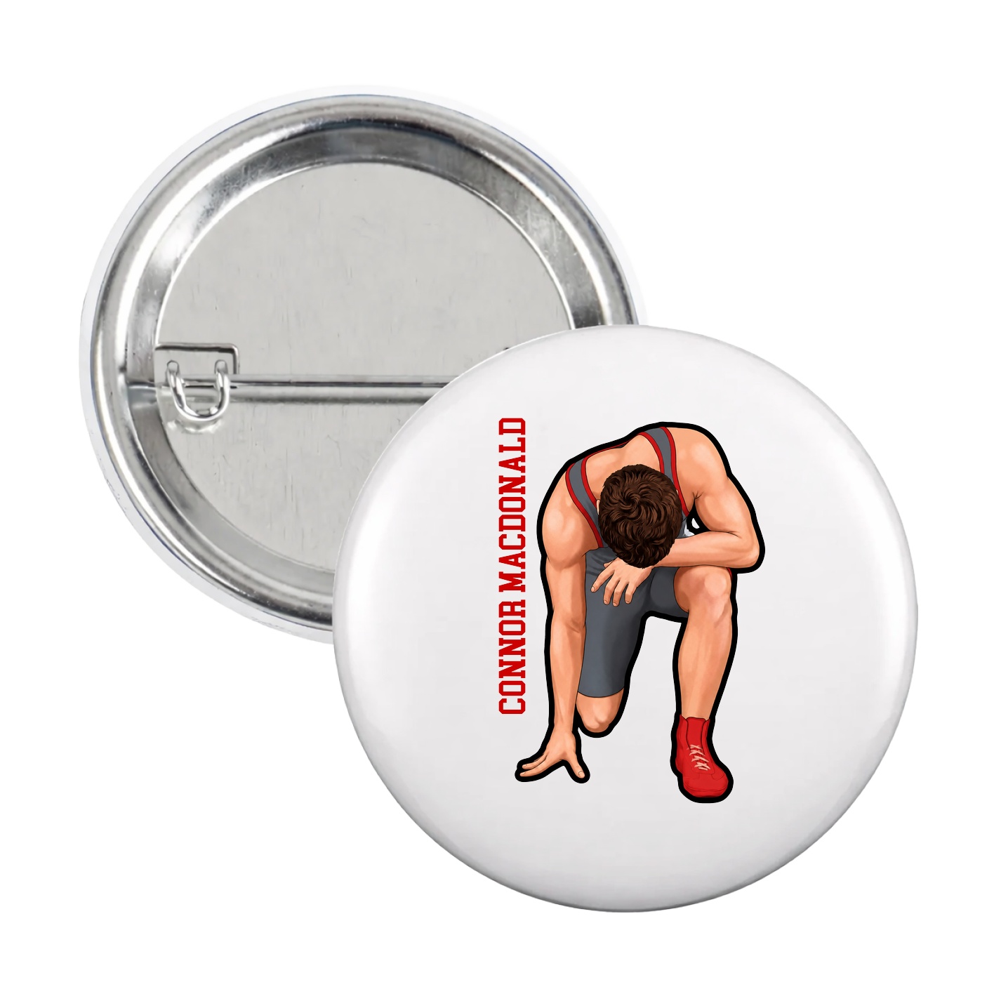 Game Day Button — Name Vertical in White