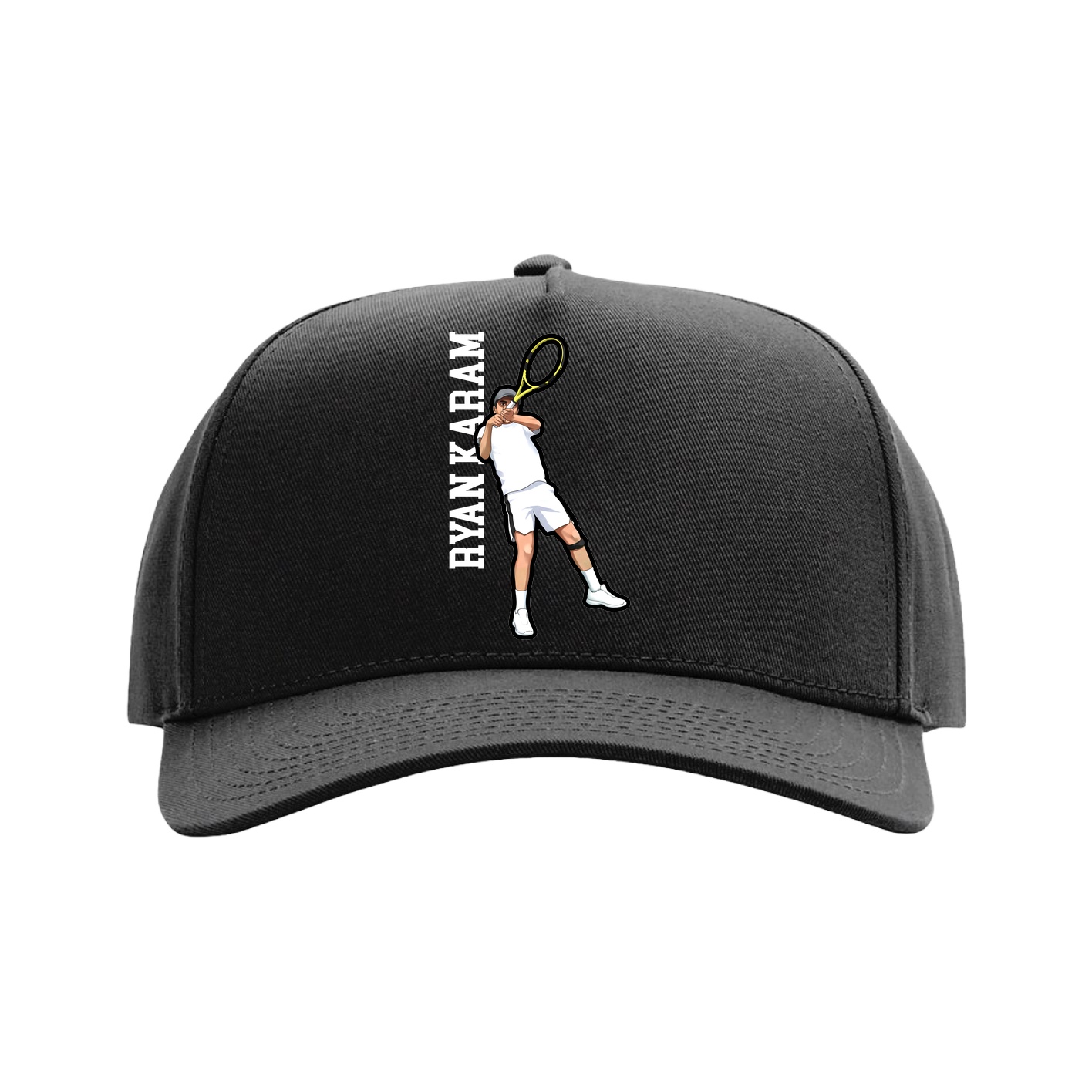 Full Fabric Five-Panel Champ Cap — Name Vertical in Black