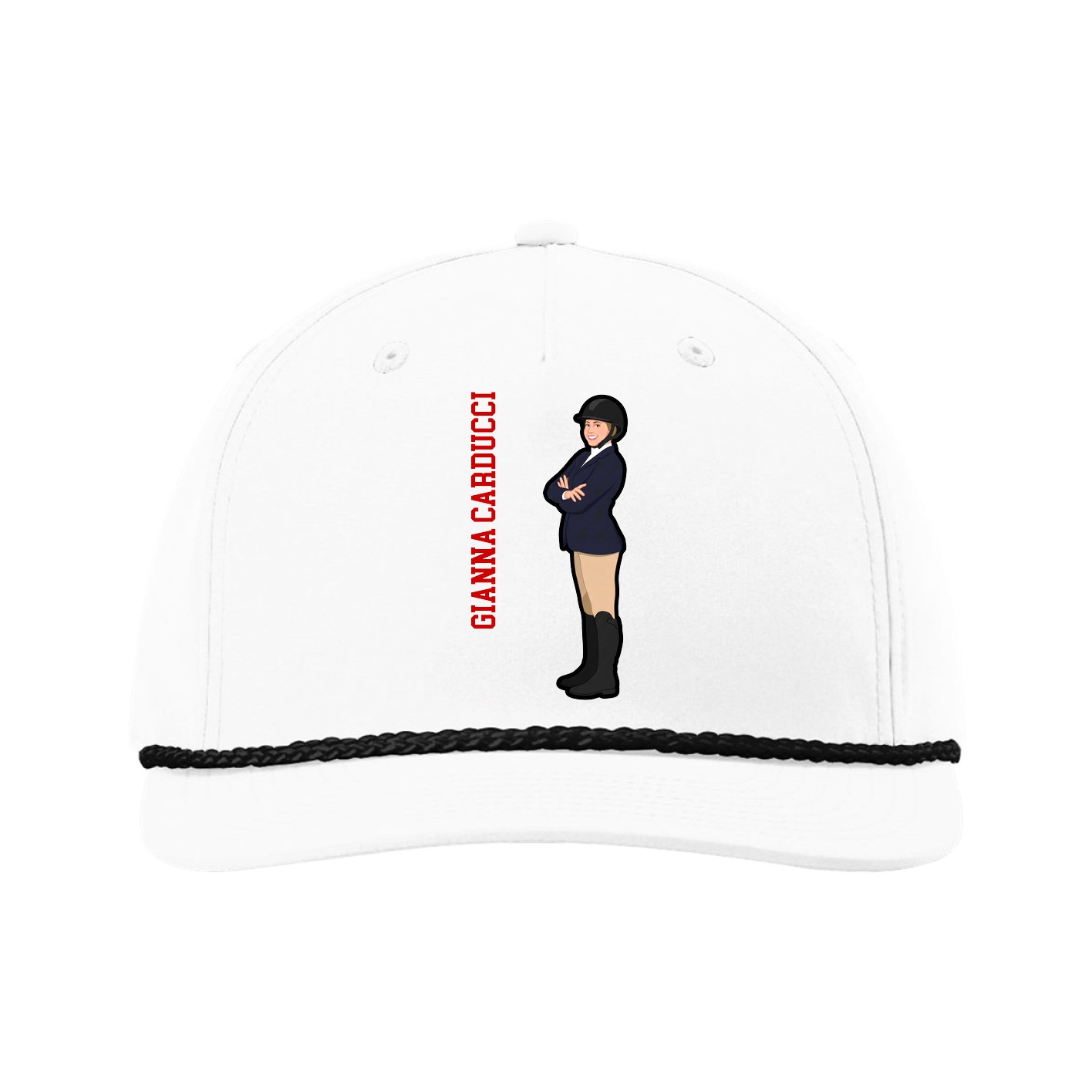 Five-Panel Classic Rope Cap — Name Vertical in White