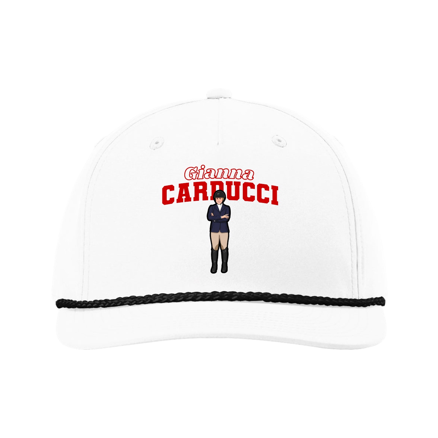 Five-Panel Classic Rope Cap — Name Arch in White