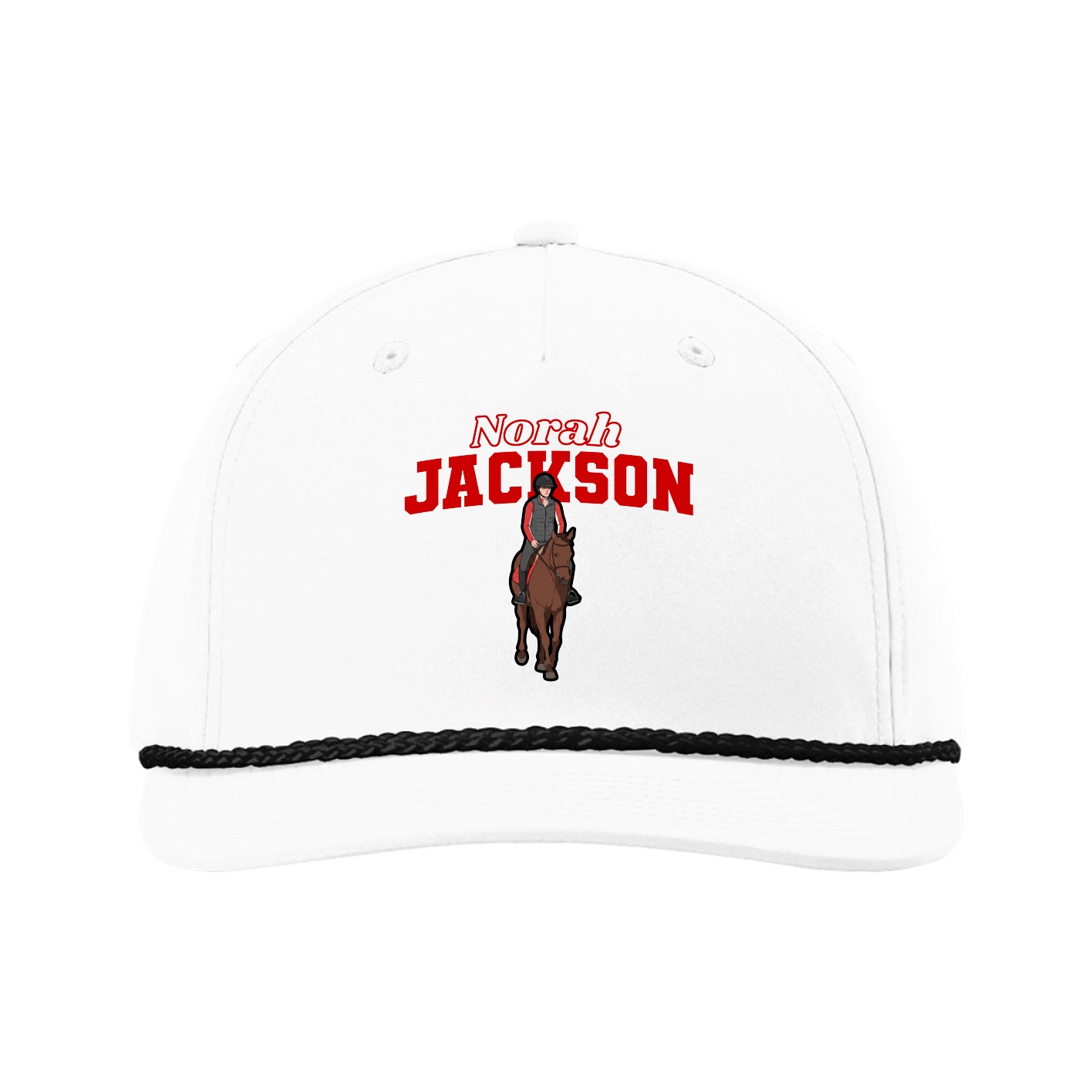 Five-Panel Classic Rope Cap — Name Arch in White