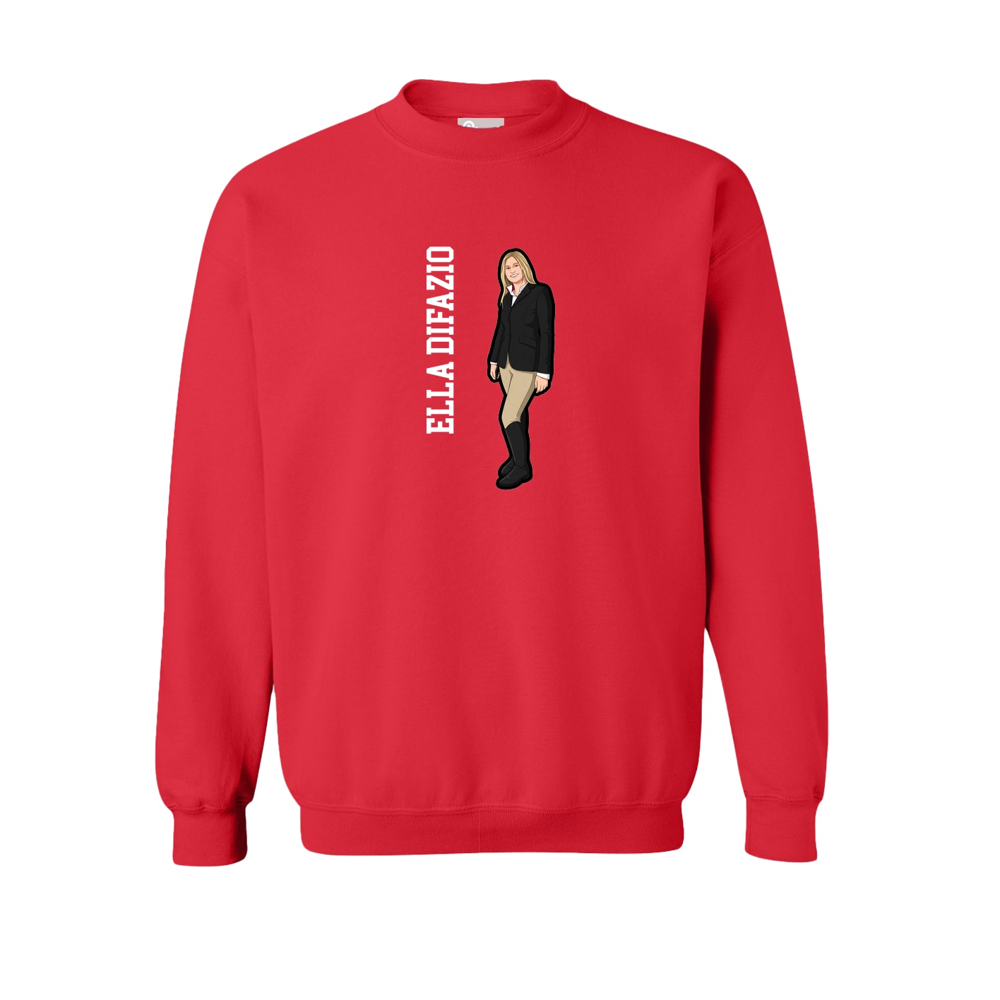 Fleece Crew — Name Vertical in Red