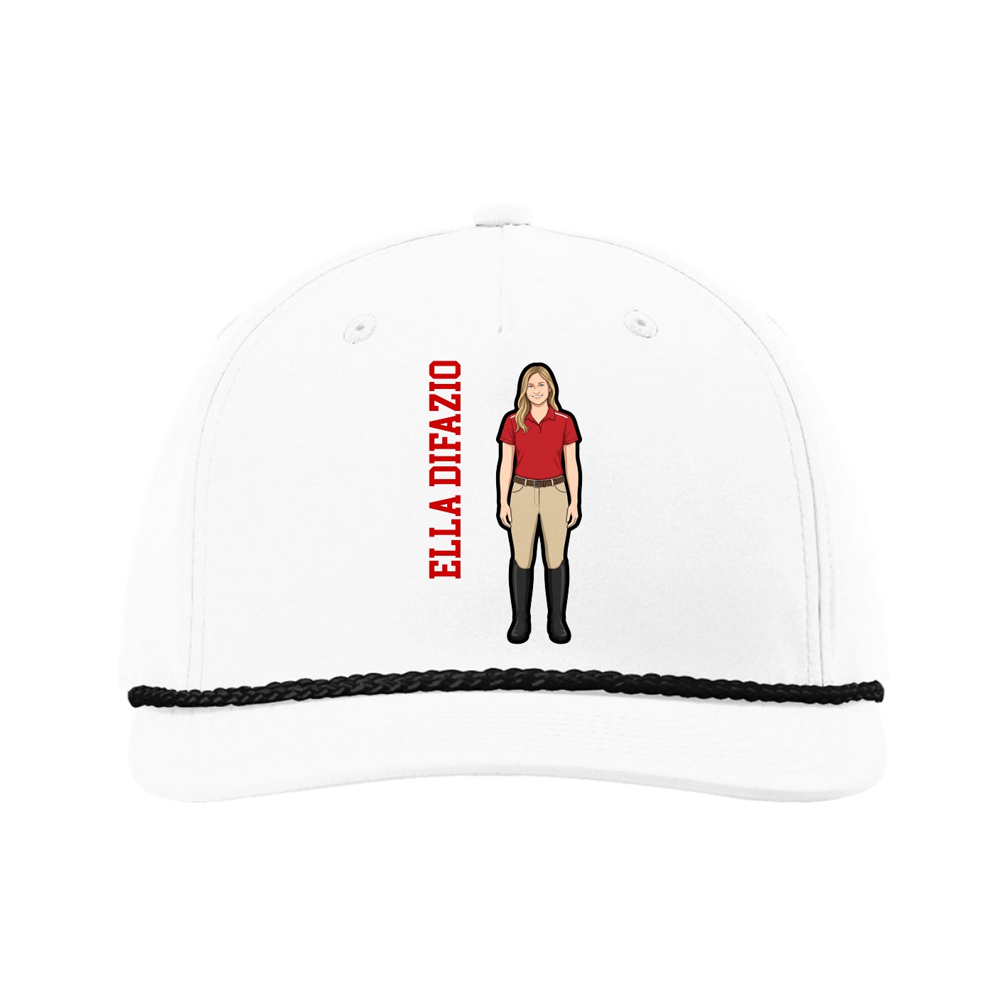Five-Panel Classic Rope Cap — Name Vertical in White