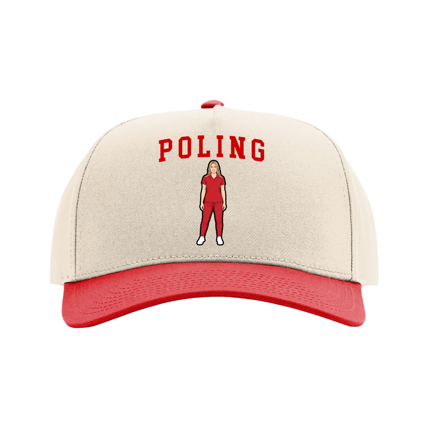 Full Fabric Five-Panel Champ Cap — Shirsey in Cream/Red