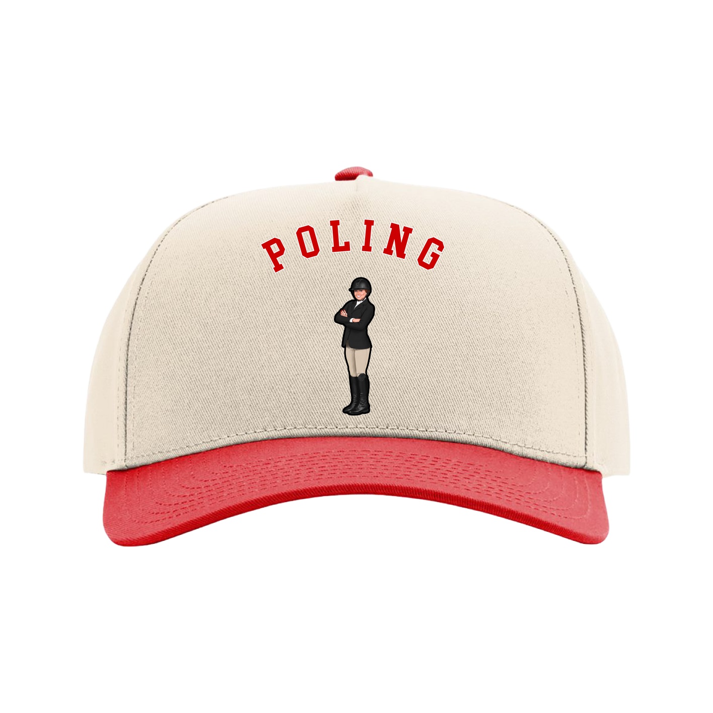 Full Fabric Five-Panel Champ Cap — Shirsey Arch in Cream/Red