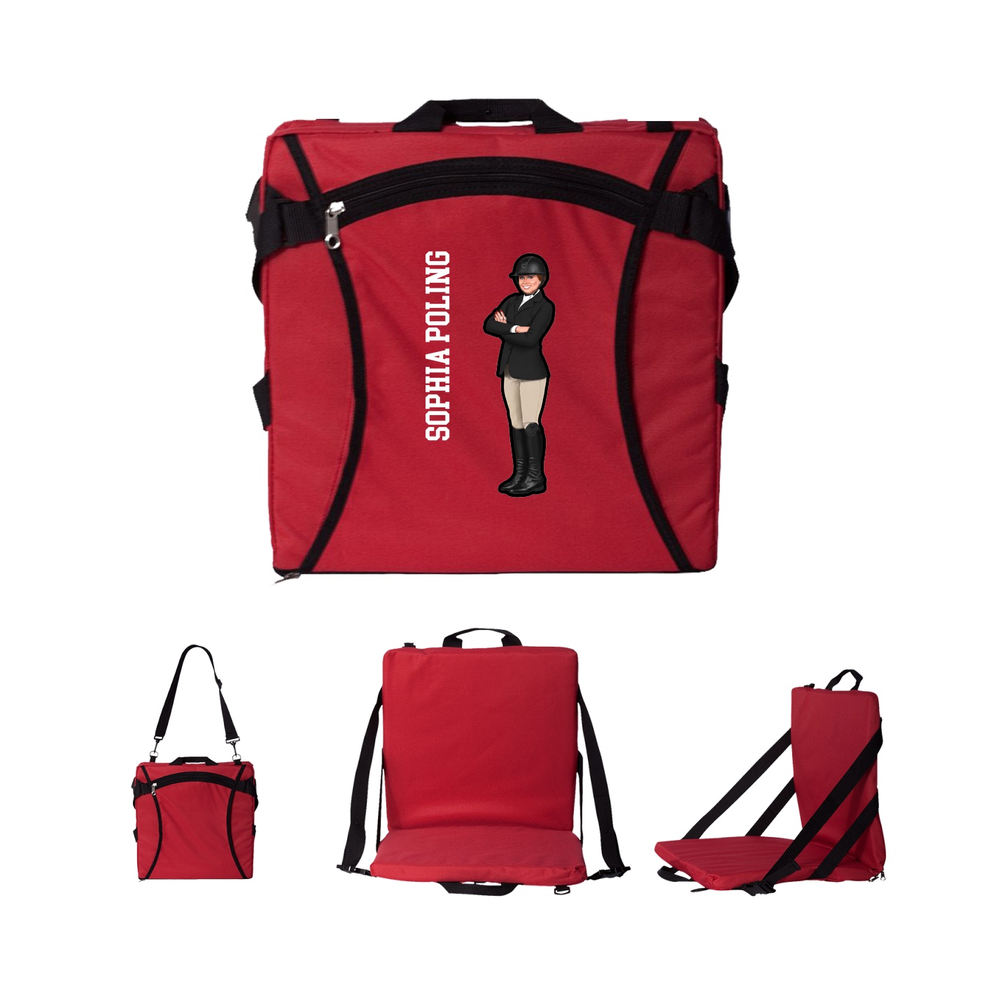 Folding Stadium Seat — Name Vertical in Red