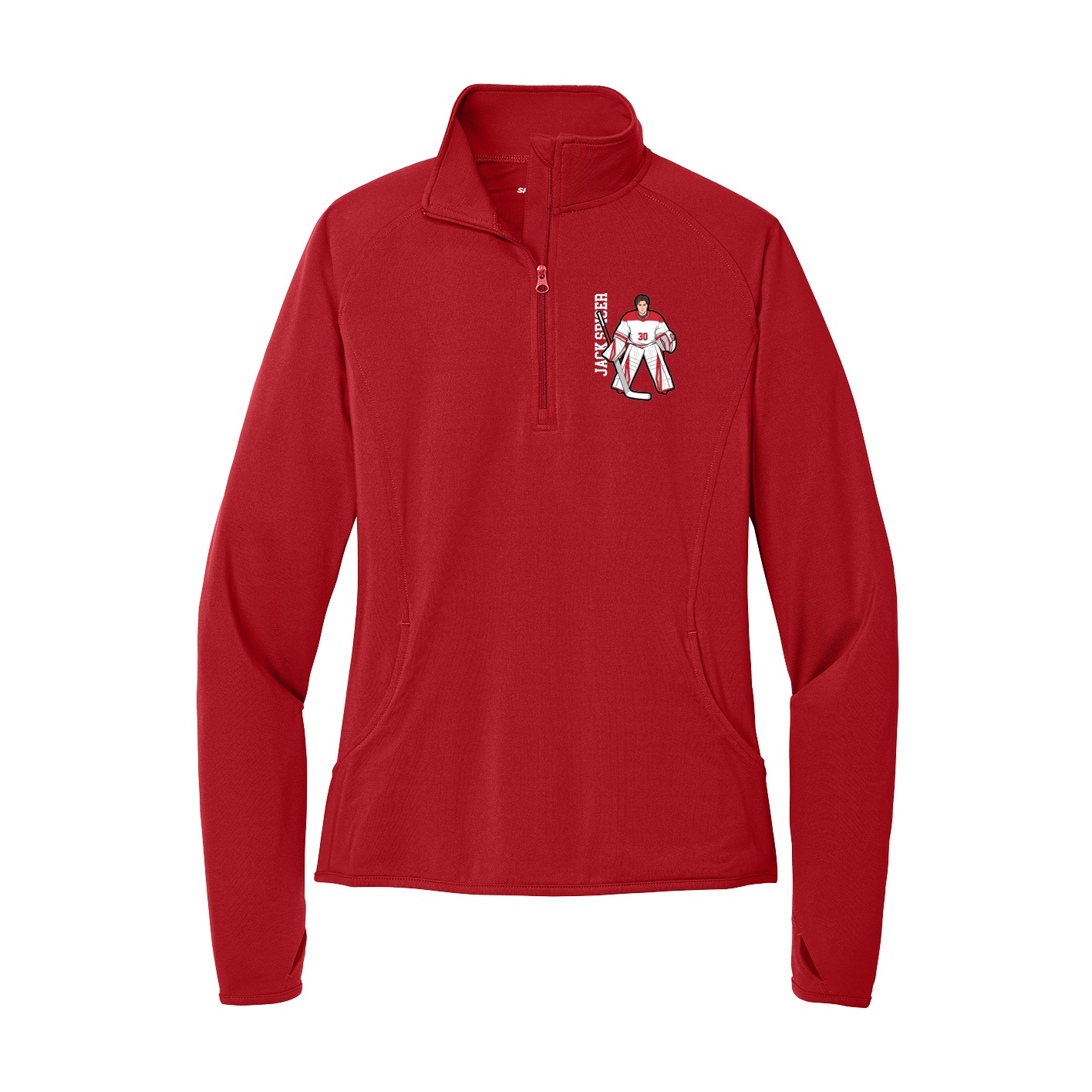Women's Q-Zip Pullover — Name Vertical in Red