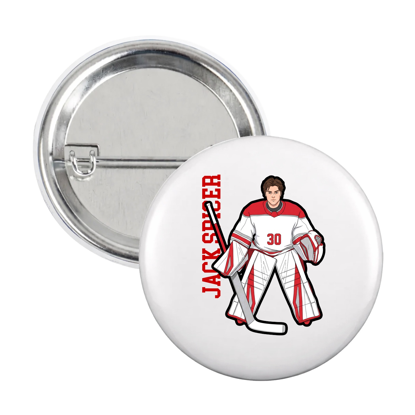 Game Day Button — Name Vertical in White