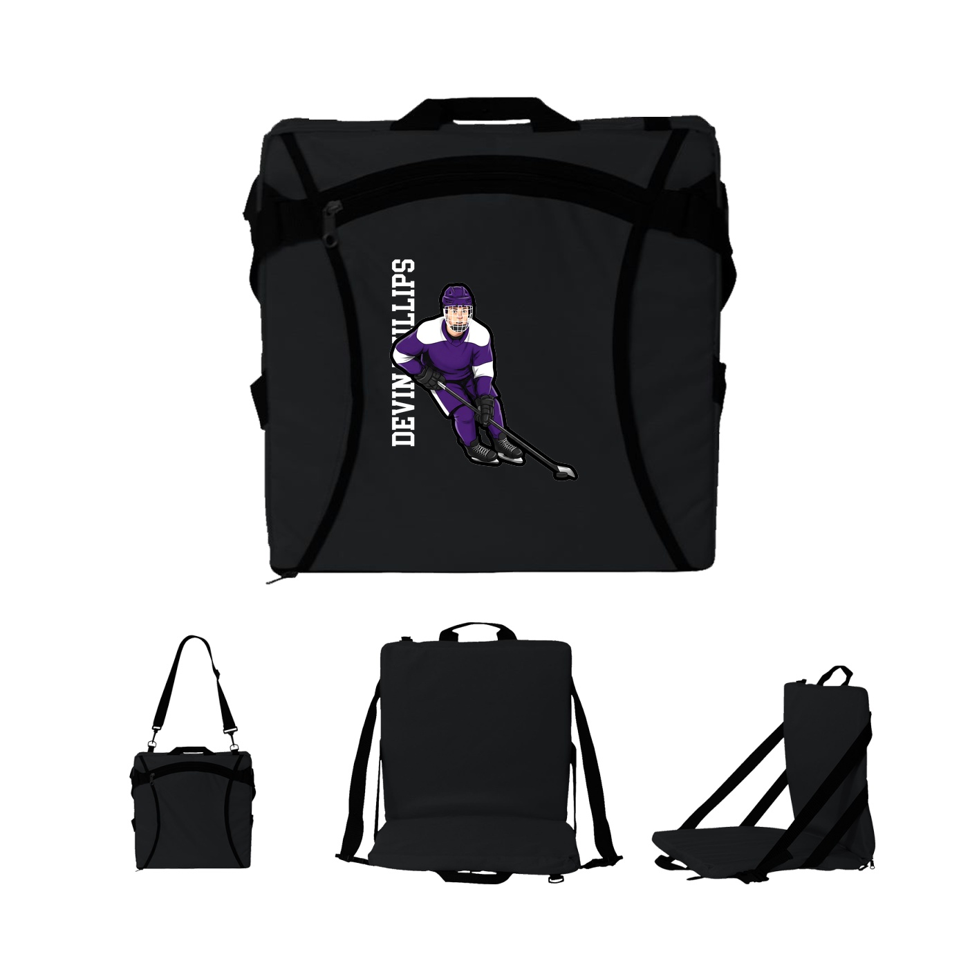 Folding Stadium Seat — Name Vertical in Black