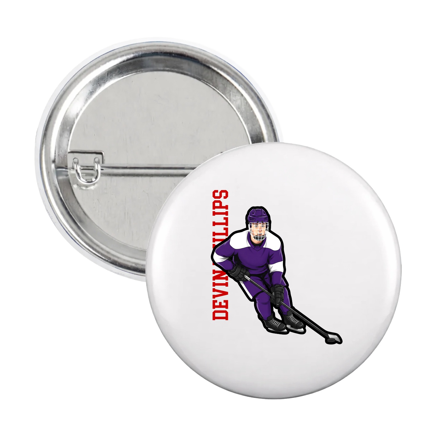 Game Day Button — Name Vertical in White