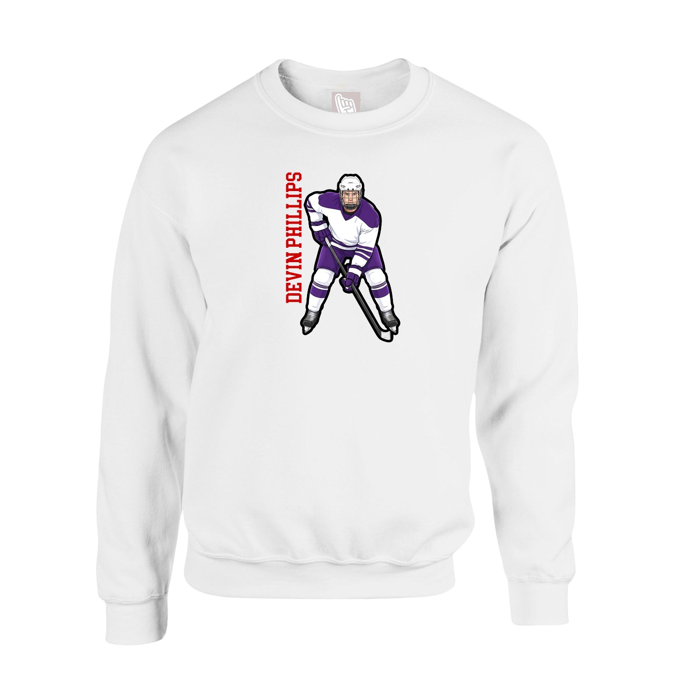Fleece Crew — Name Vertical in White