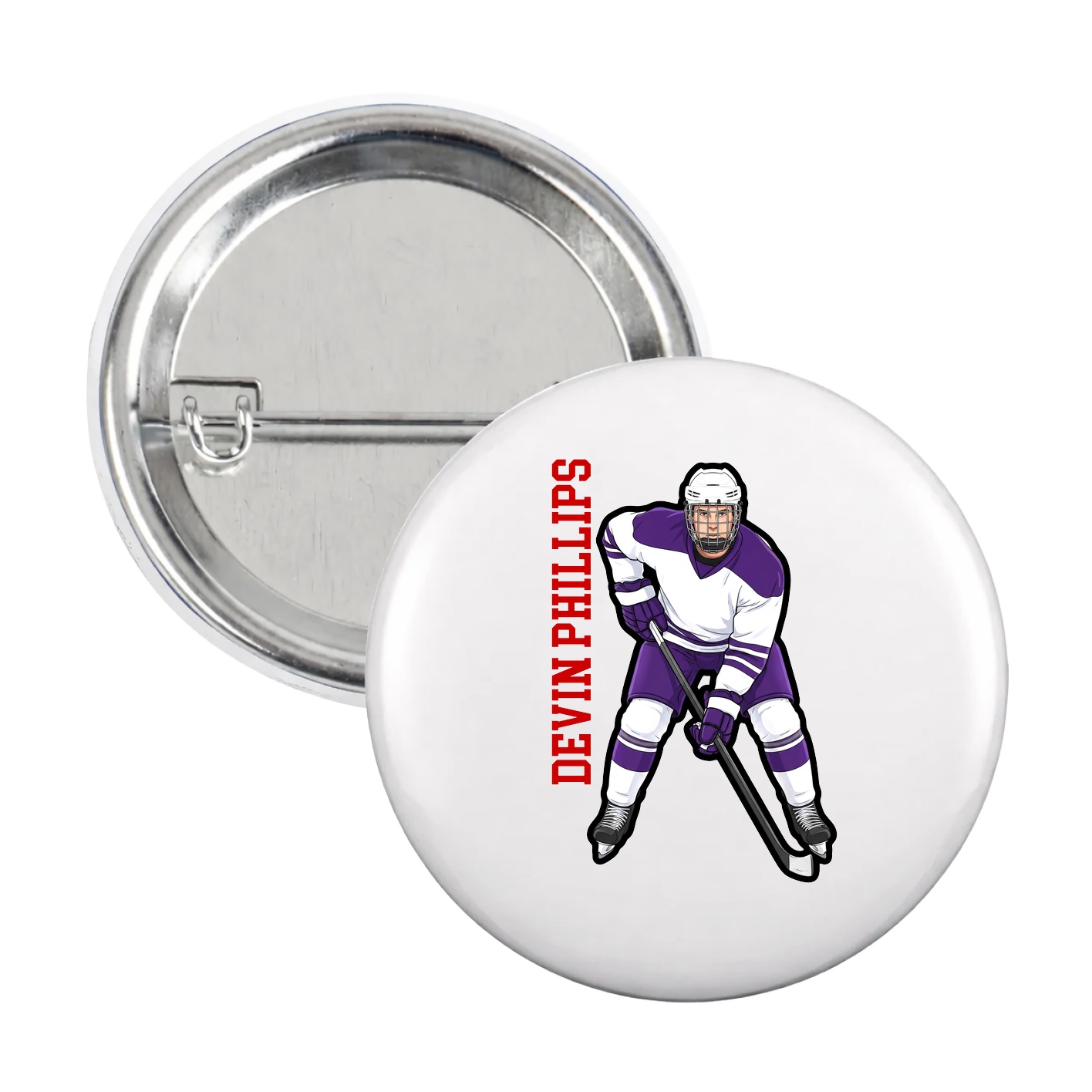 Game Day Button — Name Vertical in White