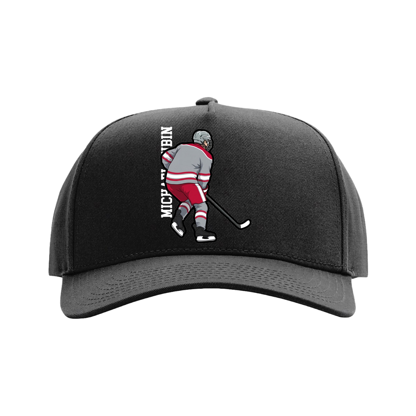 Full Fabric Five-Panel Champ Cap — Name Vertical in Black