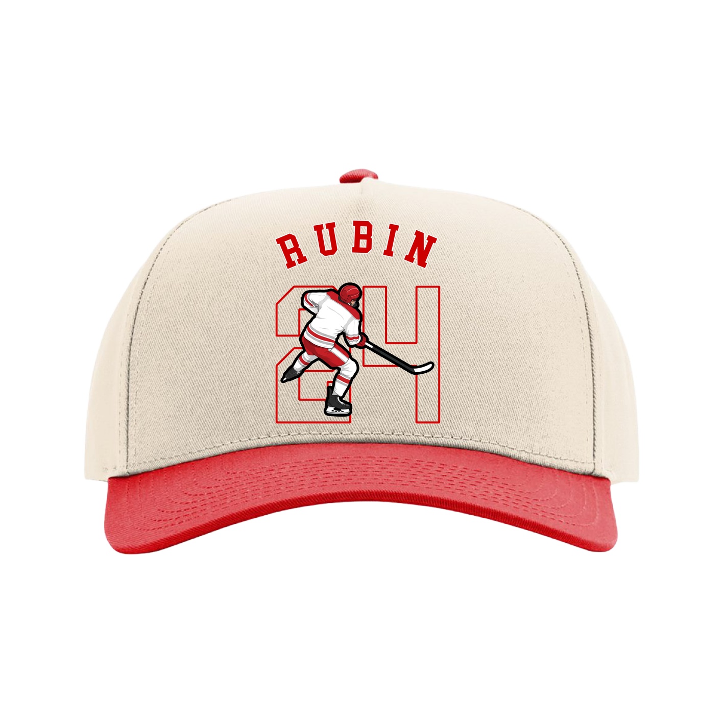 Full Fabric Five-Panel Champ Cap — Shirsey Arch in Cream/Red