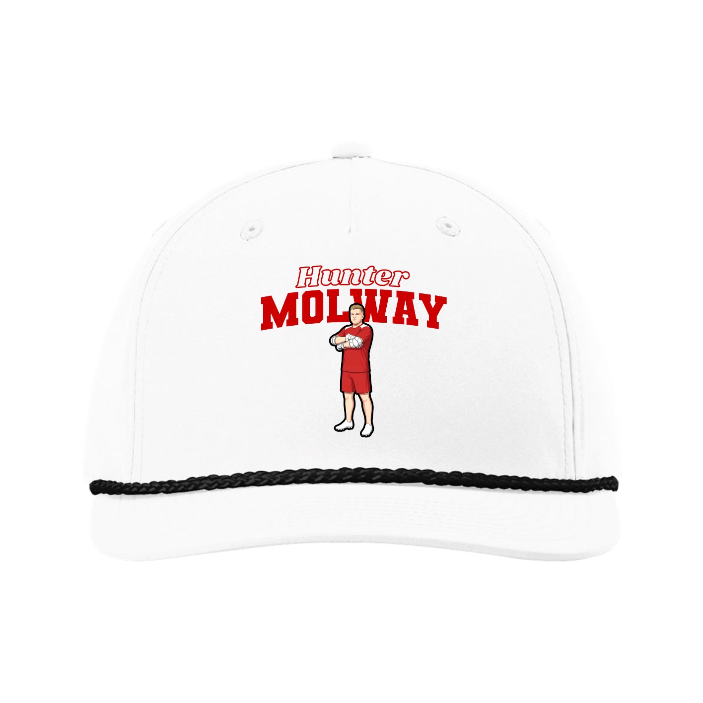 Five-Panel Classic Rope Cap — Name Arch in White