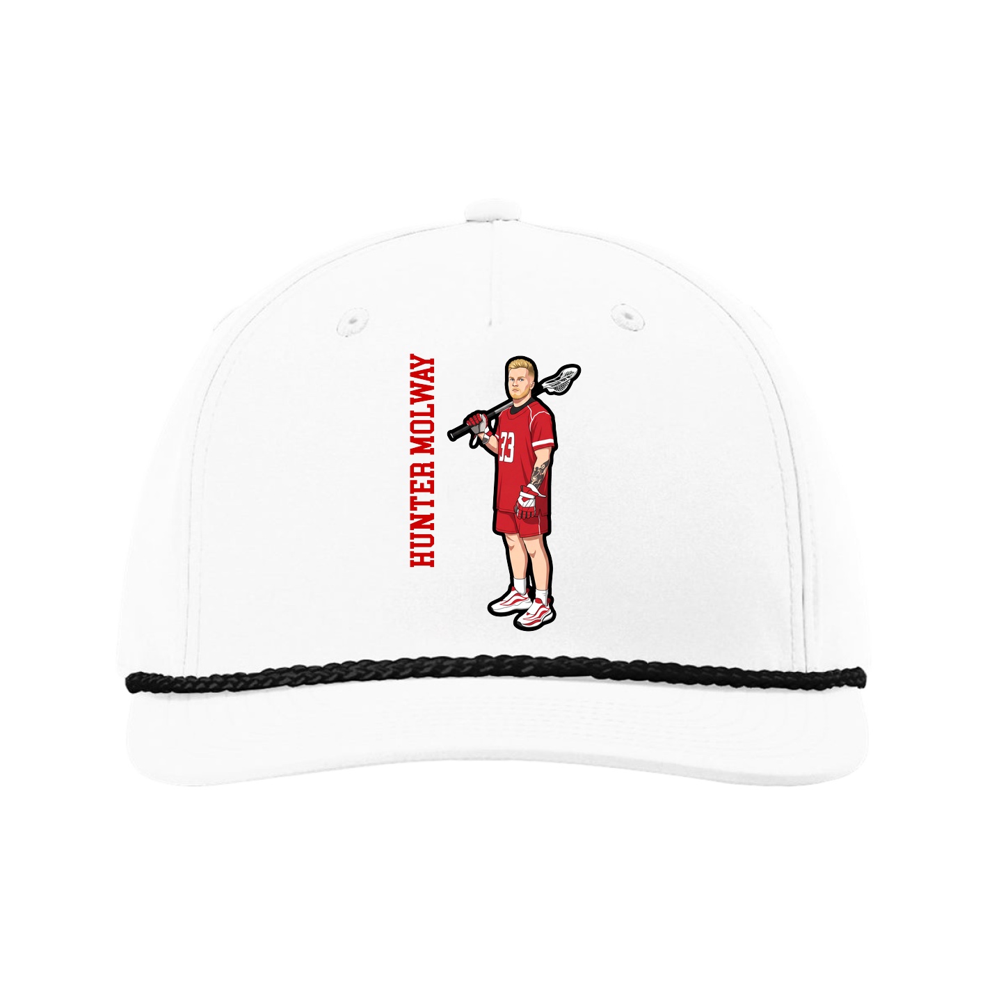 Five-Panel Classic Rope Cap — Name Vertical in White