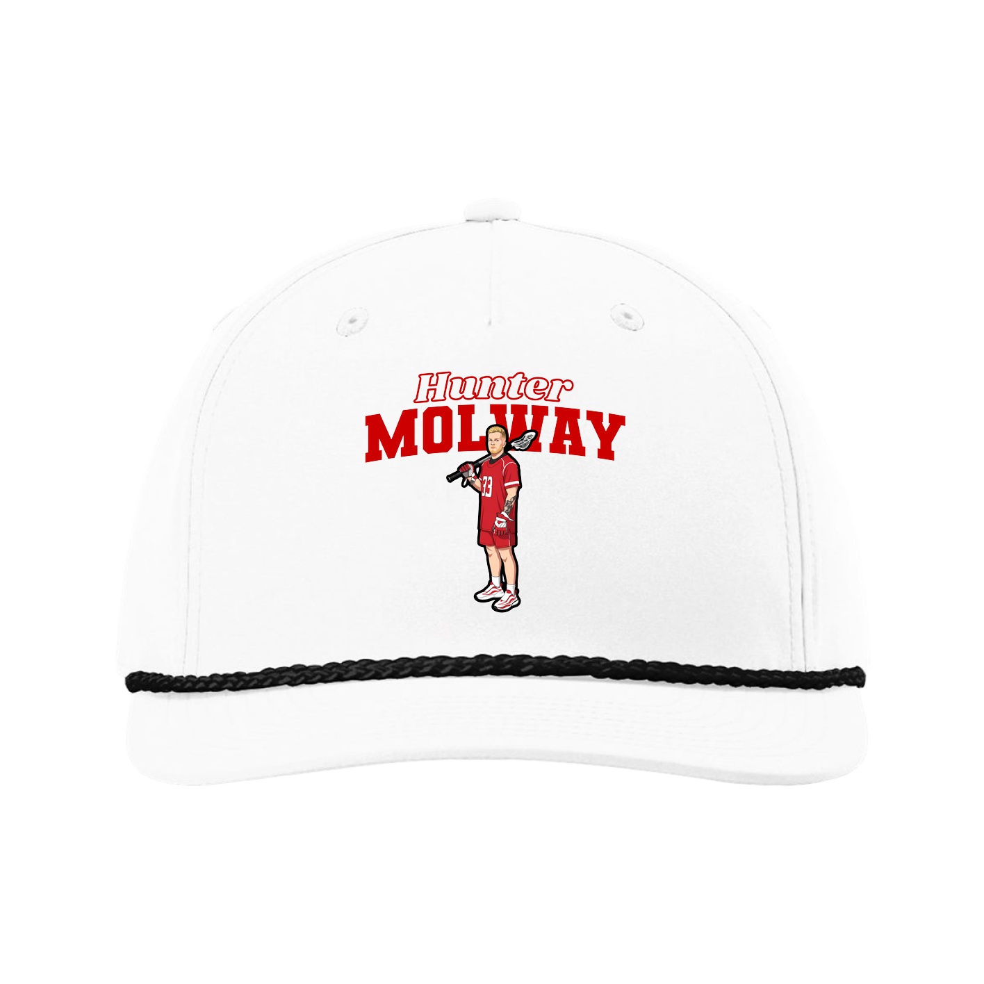 Five-Panel Classic Rope Cap — Name Arch in White