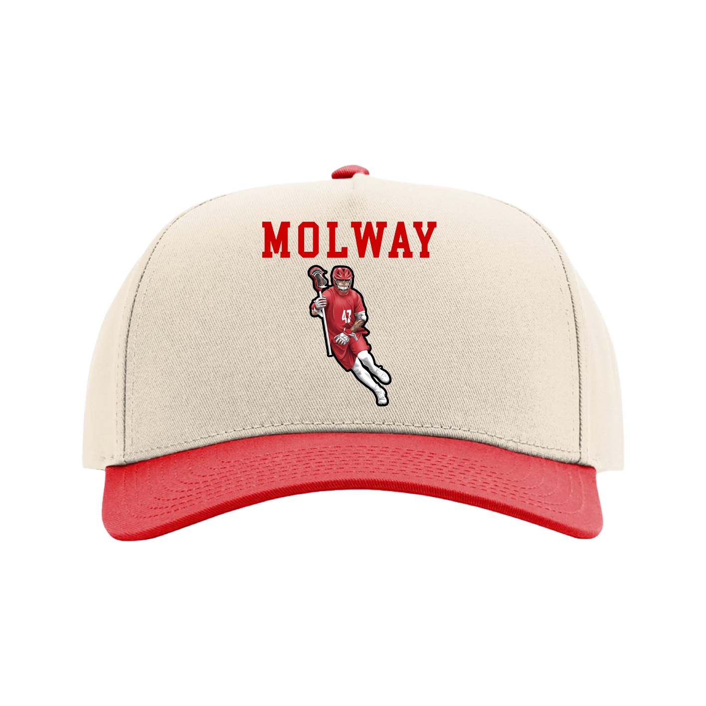 Full Fabric Five-Panel Champ Cap — Shirsey in Cream/Red