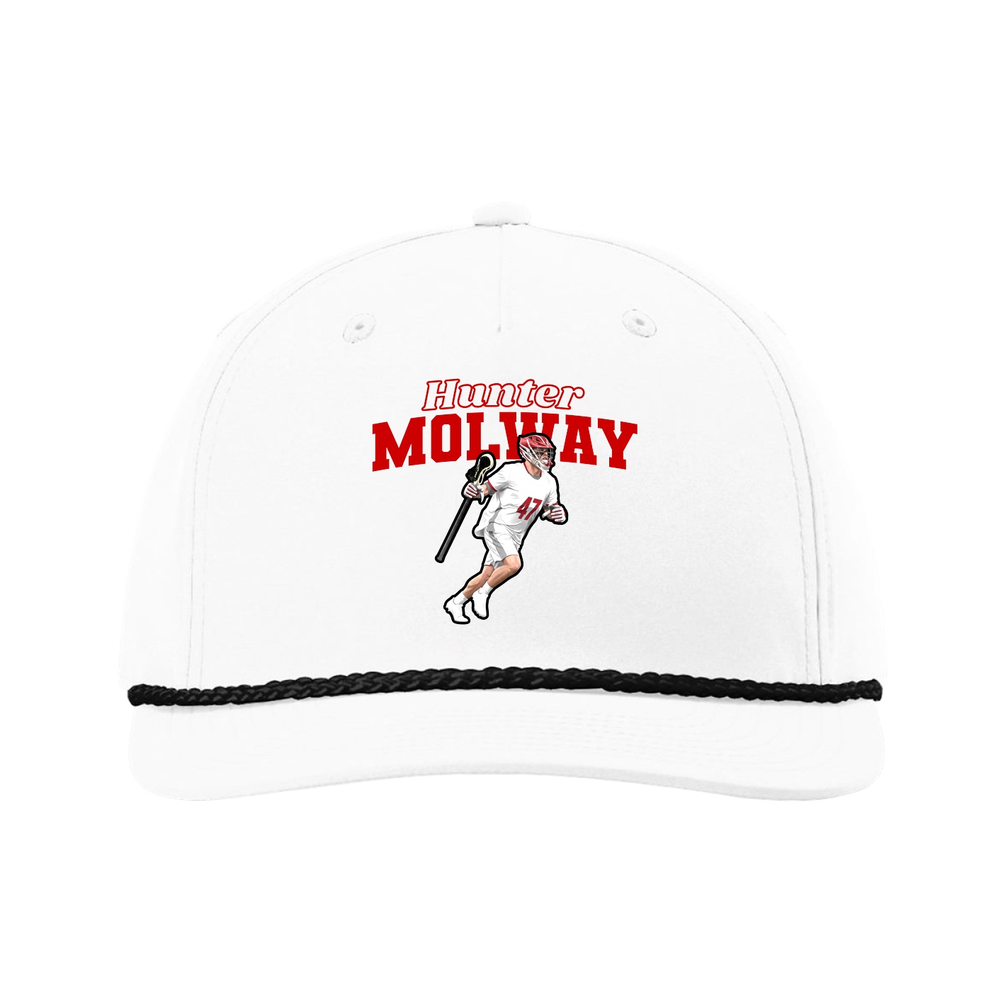Five-Panel Classic Rope Cap — Name Arch in White