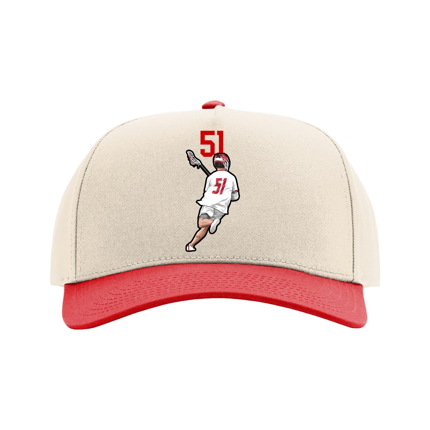 Full Fabric Five-Panel Champ Cap — Number Top in Cream/Red