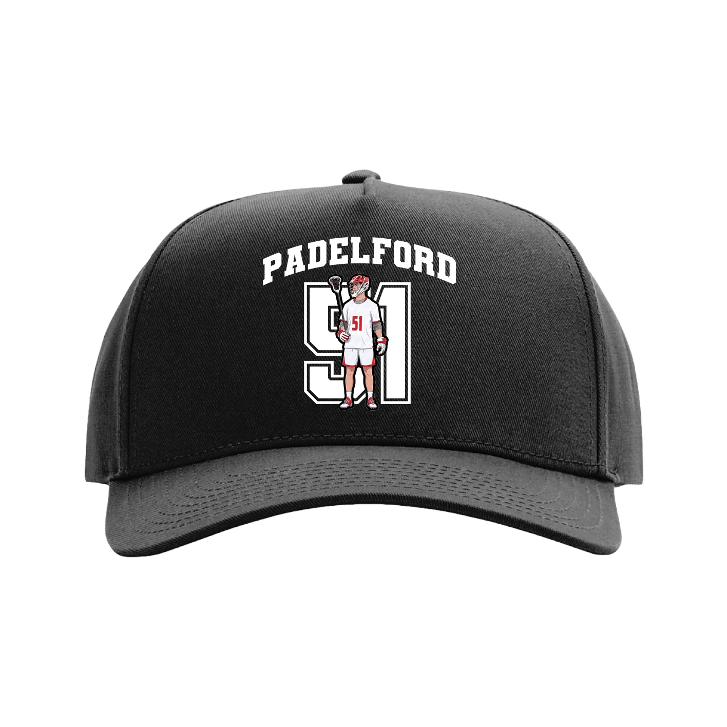 Full Fabric Five-Panel Champ Cap — Number in Black
