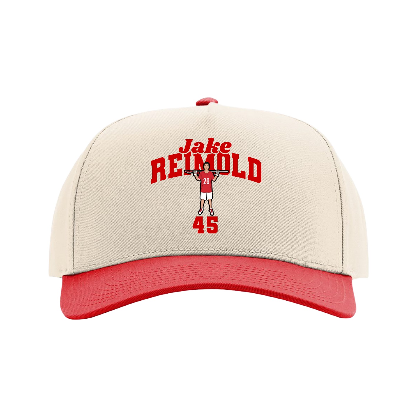 Full Fabric Five-Panel Champ Cap — Signature Arch in Cream/Red